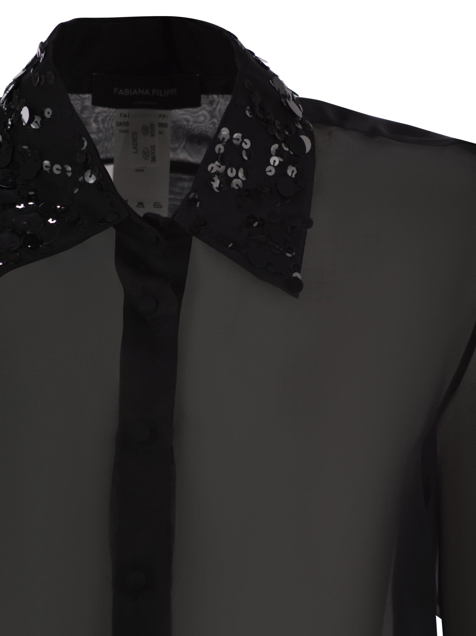Fabiana Filippi Long Organza Shirt With Sequin Embroidery