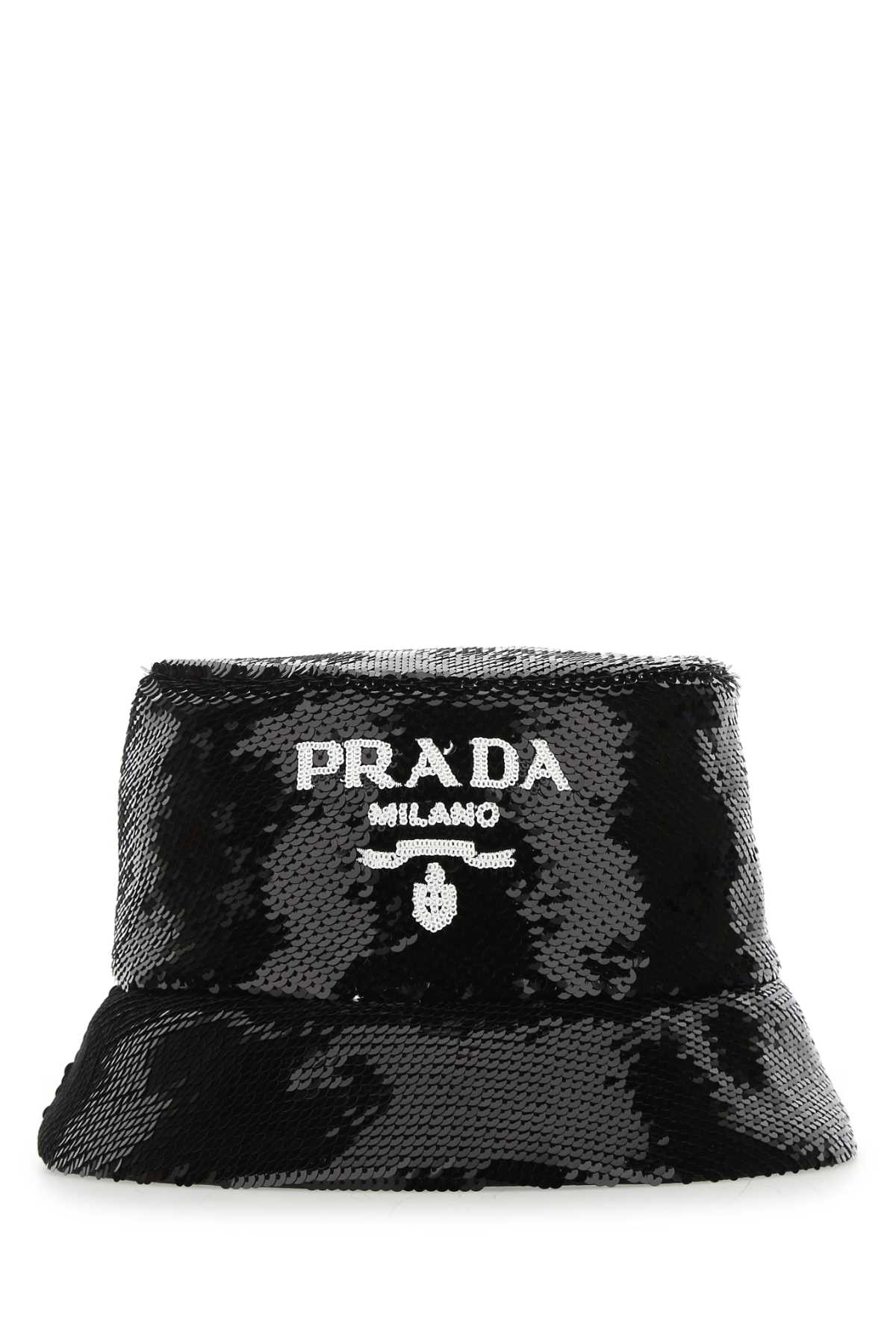 ヘアアクセサリー PRADA PRINTED CALF HAIR BUCKET HAT Prada Black Sequins Bucket Hat | italist