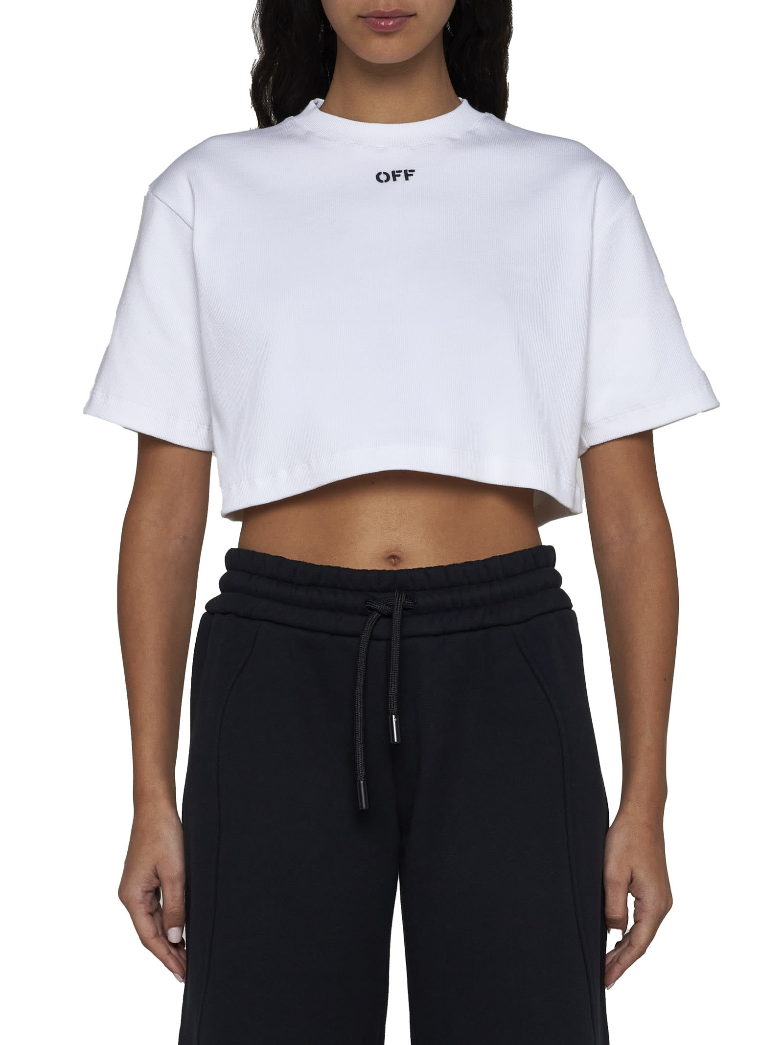 Off-White White Crop T-shirt With Logo | italist Off-White White Crop T-shirt With Logo | italist