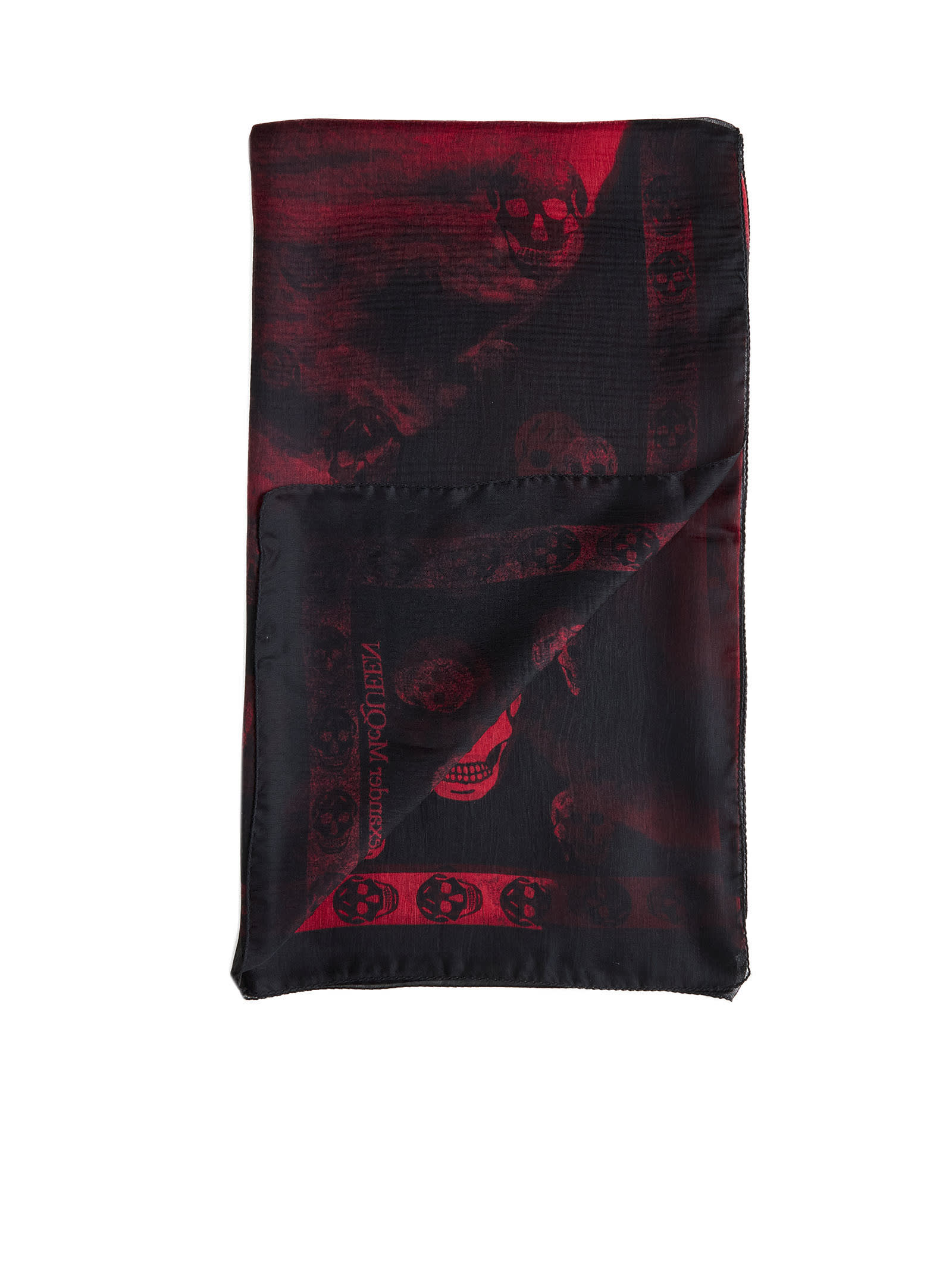 小物 Alexander McQueen Red Skull Silk Stall Alexander McQueen Iconic Red Skull Print Silk Scarf