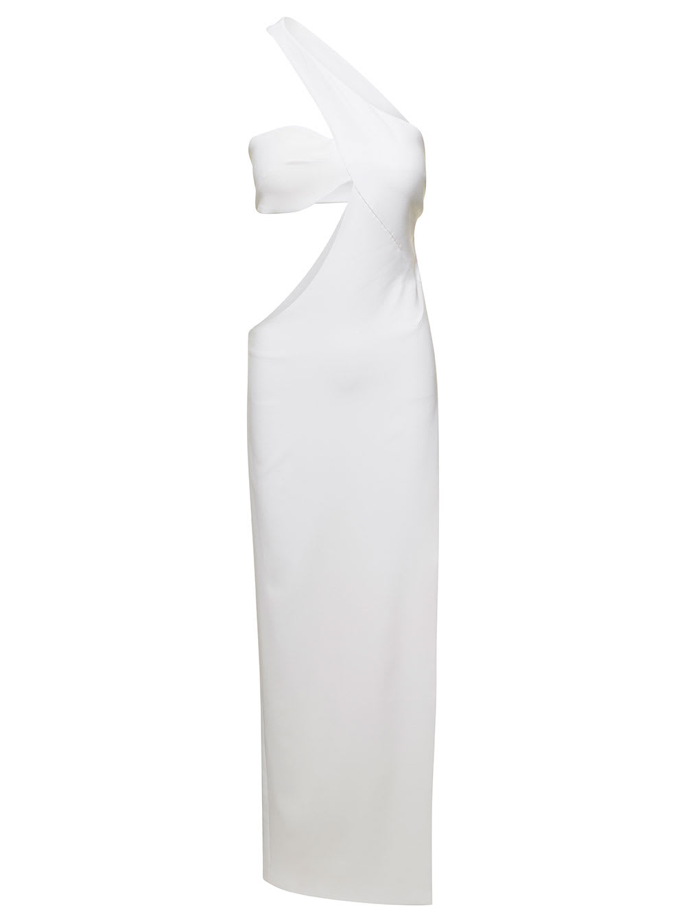 white one shoulder asymmetrical dress with side cutout in polyester woman