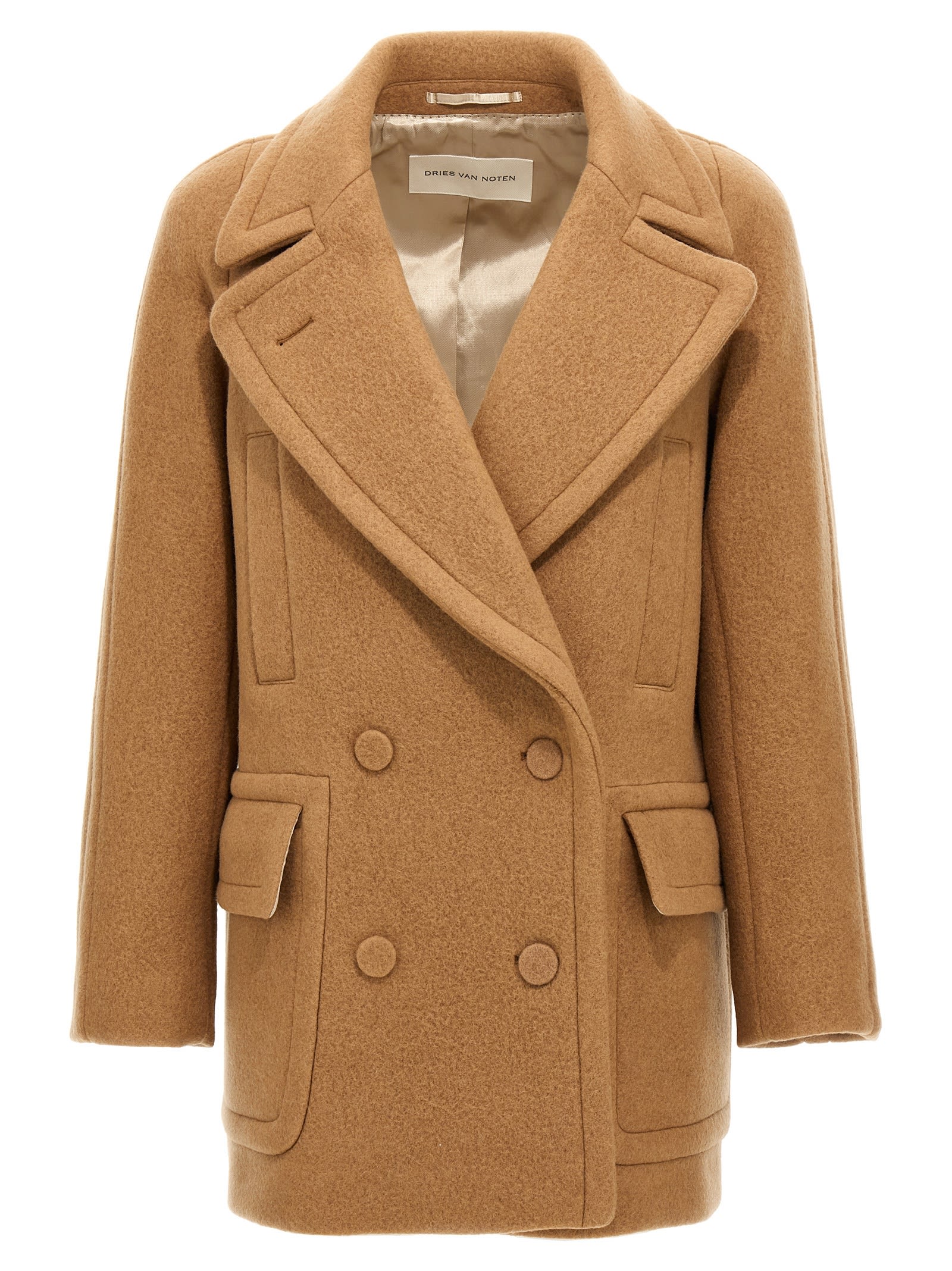 ジャケット・アウター DRIES VAN NOTEN Double-breasted coat DRIES VAN NOTEN Double-Breasted Wool and Linen-Blend Coat for Men