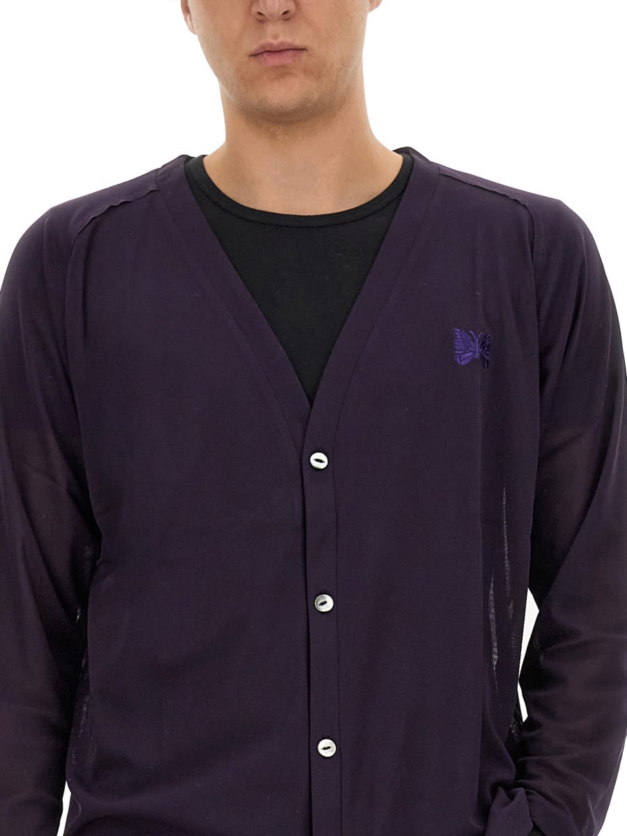 Needles ニードルス　V Neck Cardigan L Needles embroidered-logo V-neck Cardigan | Purple | FARFETCH