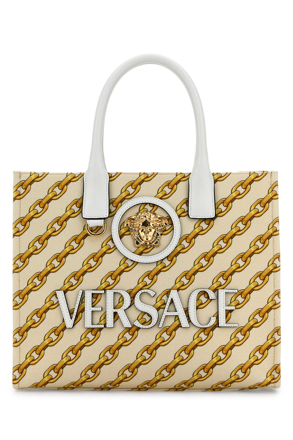 【関税込み】versace La Medusa' shopping bag Versace Printed Canvas Small Chain Stripes La Medusa