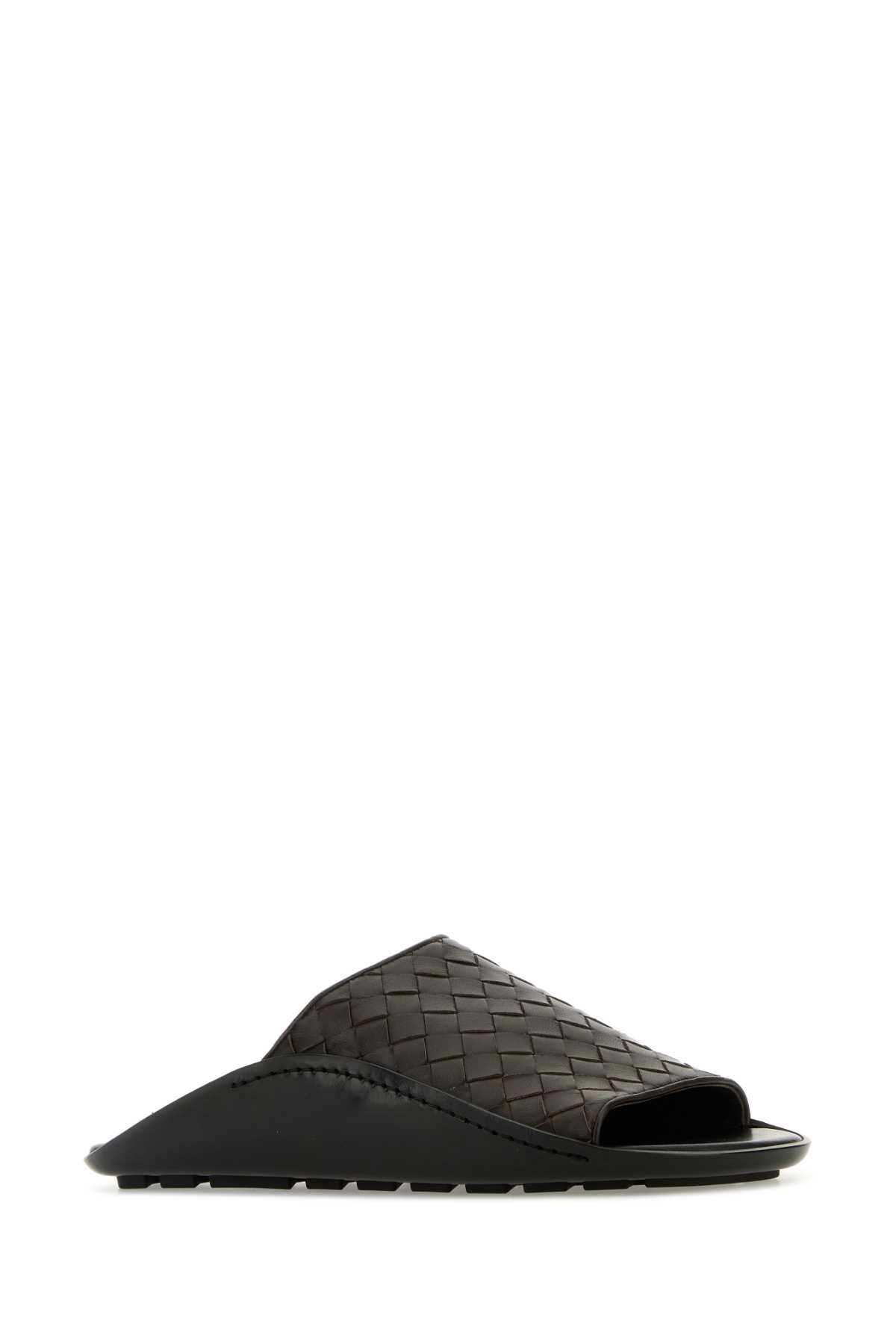 サンダル Bottega Veneta Brown Leather Wave Slippers Bottega Veneta Men's Wave Intrecciato Leather Slide Sandals