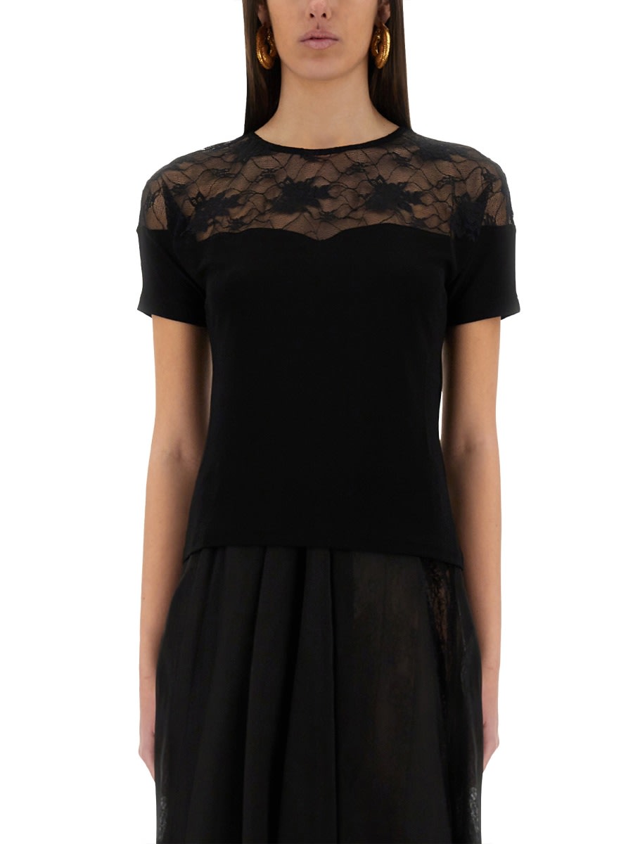 Tシャツ・カットソー NINA RICCI TOP WITH LACE INSERT Nina Ricci lace-insert Cotton T-shirt | Black | FARFETCH CA
