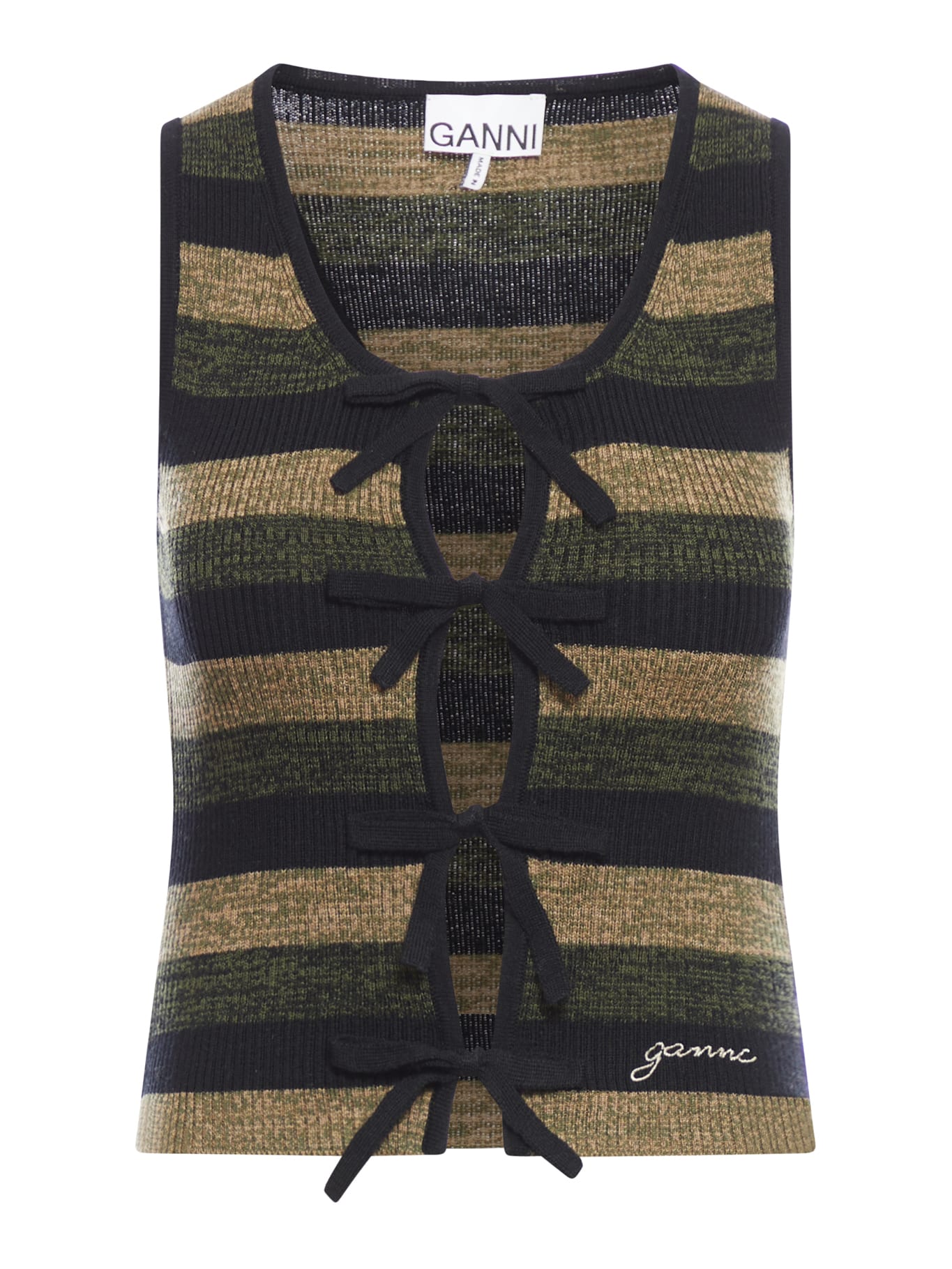 GANNI|VESTS (MINI RIBBED MERINO TIE TOP (K2291 999)) Ganni Mini Ribbed Merino Tie Top | italist