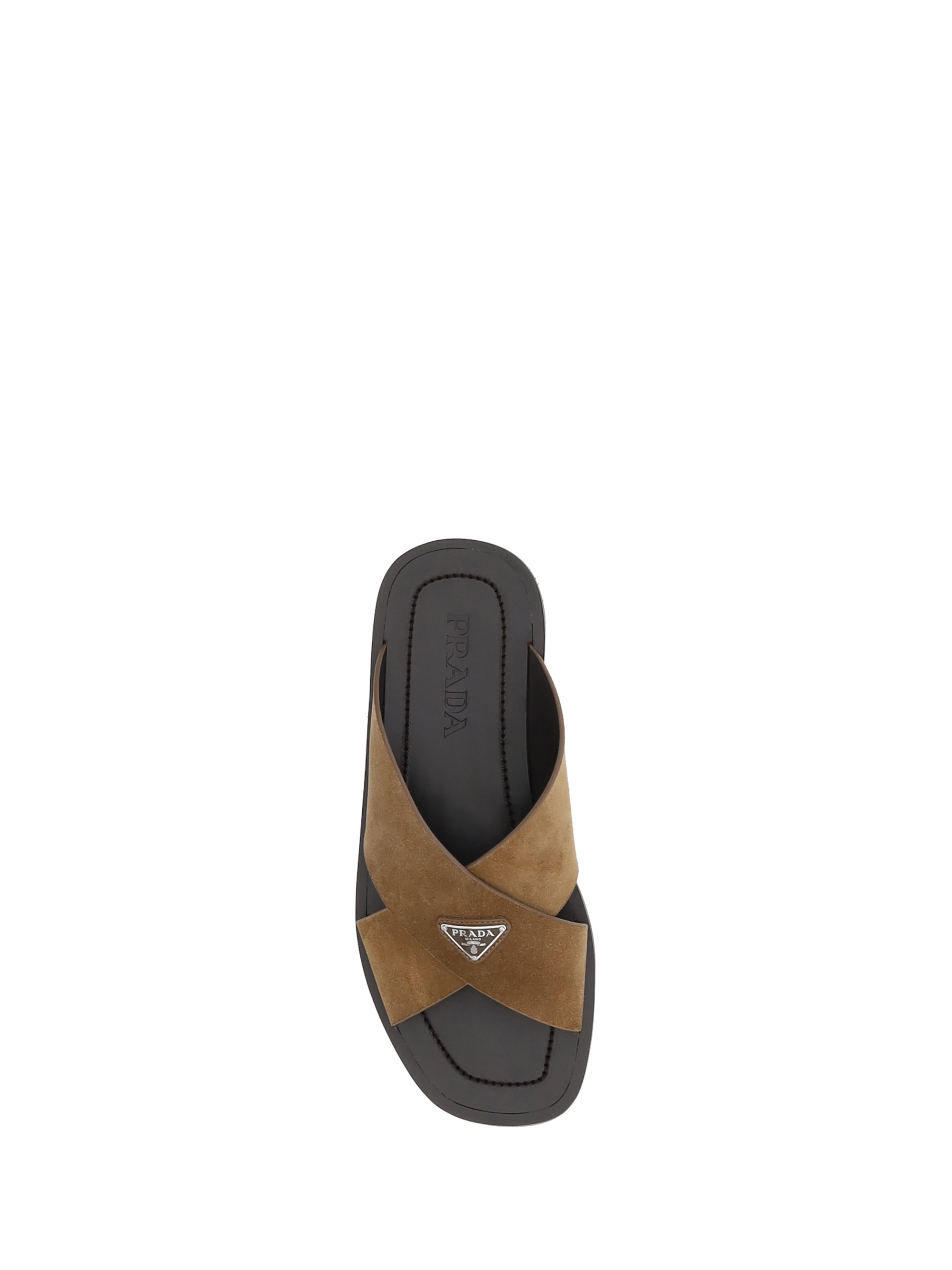 サンダル PRADA 2X3146_103_F0005 SUEDE CRISSCROSS ALIDES Black Leather crisscross slides | PRADA