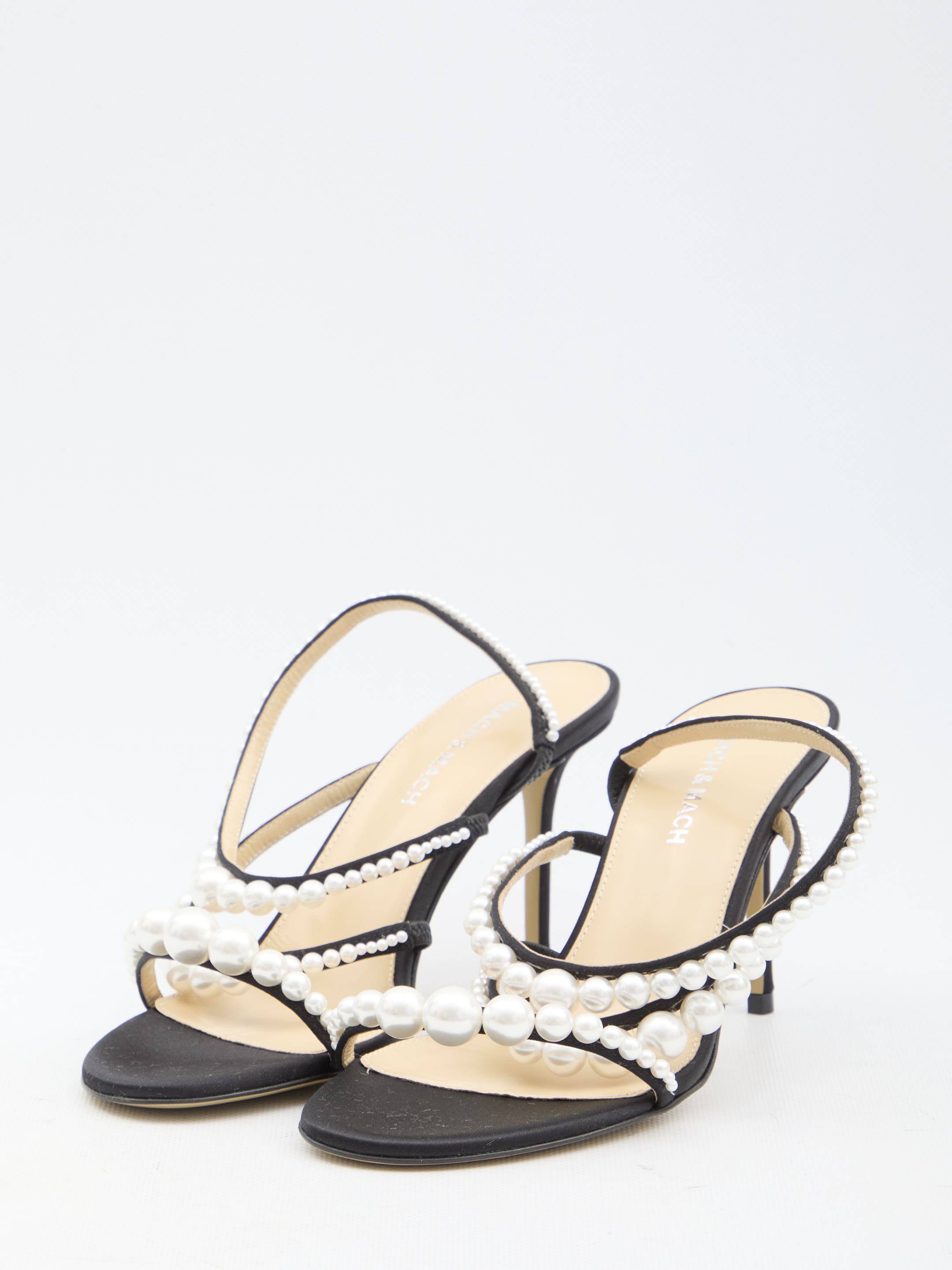 サンダル・ミュール MACH & MACH Sirene sandals Sirene - Women's White Satin Mules with Pearls with Open Toe