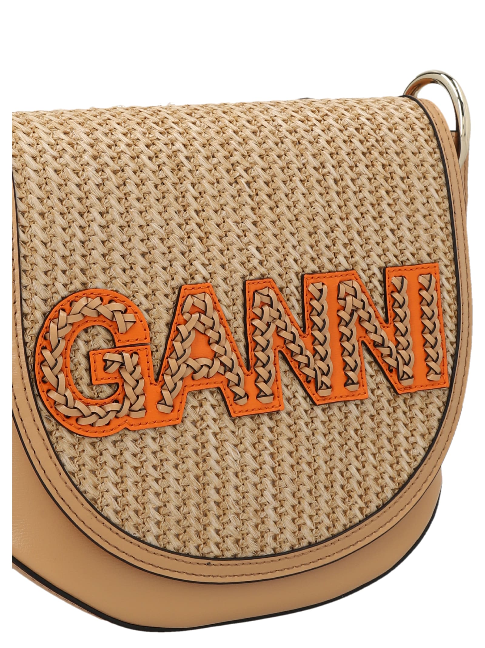 ★Ganni★ Banner Saddle Raffia Crossbody Bag Beige A4737895 Ganni Banner Saddle Raffia Crossbody Bag In Beige | ModeSens