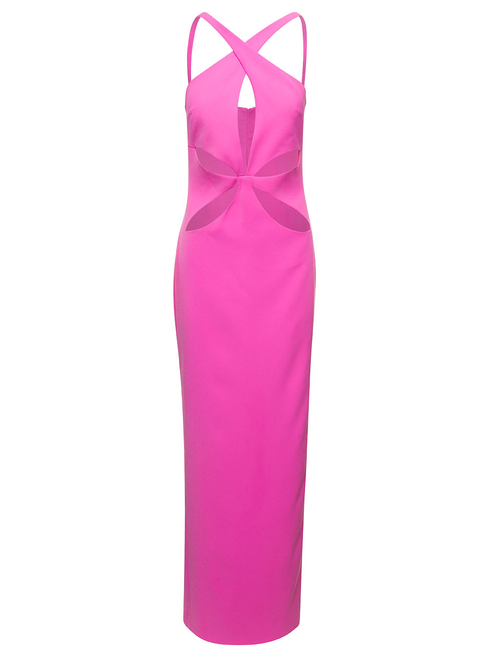 pink halterneck petal cutout dress in tech fabric woman