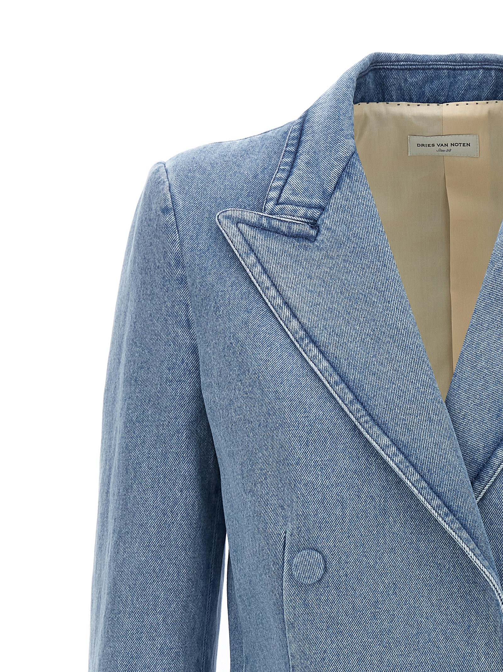 *DRIES VAN NOTEN* デニムミックスブレザー サテン ジャケット DRIES VAN NOTEN デニム ダブルジャケット | ブルー | FARFETCH JP