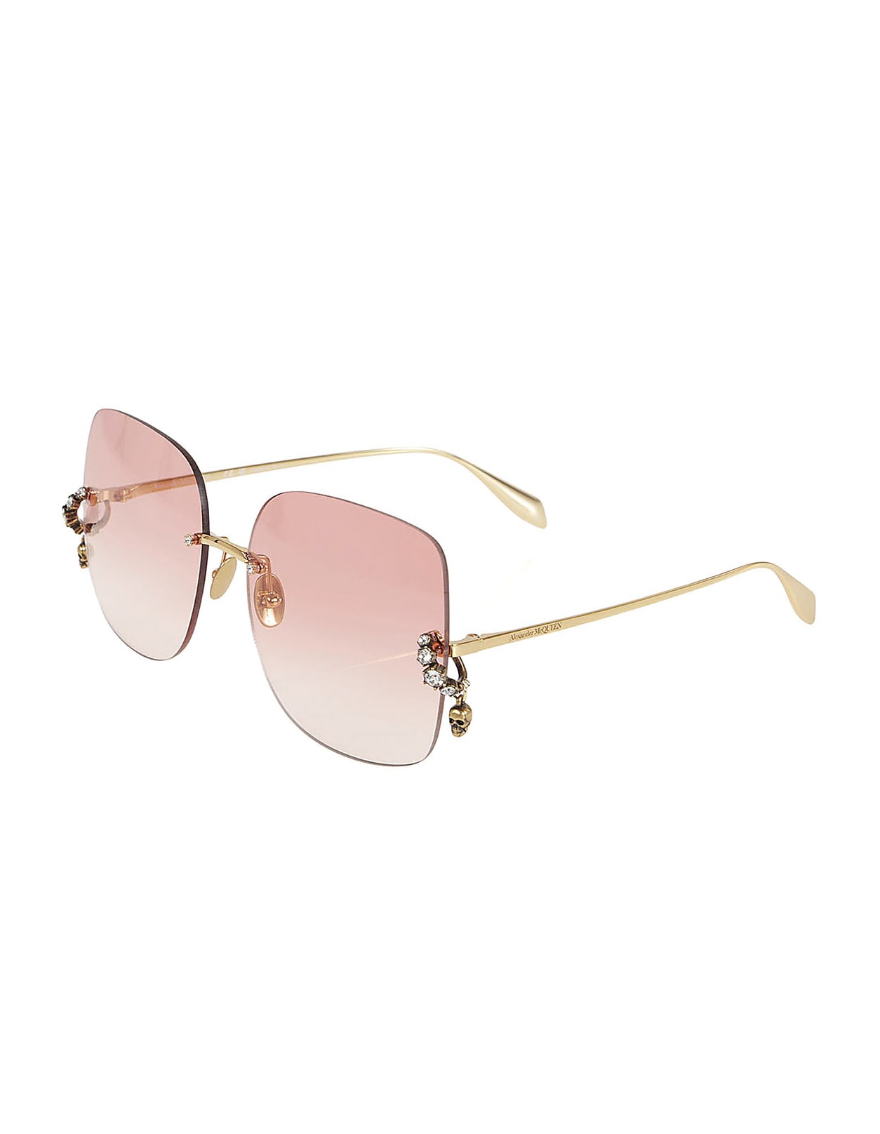 Alexander McQueen Crystal & Skull Charm Square Metal Sunglasses