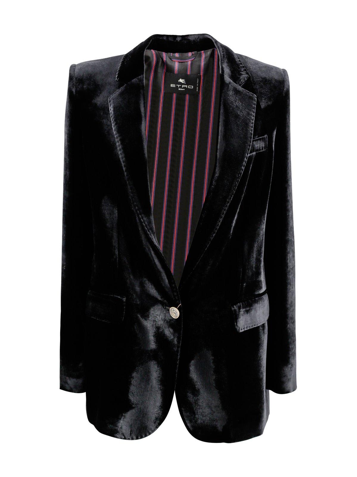 ジャケット ETRO VELVET JACKET ETRO black purple green striped velvet jacket blazer women's