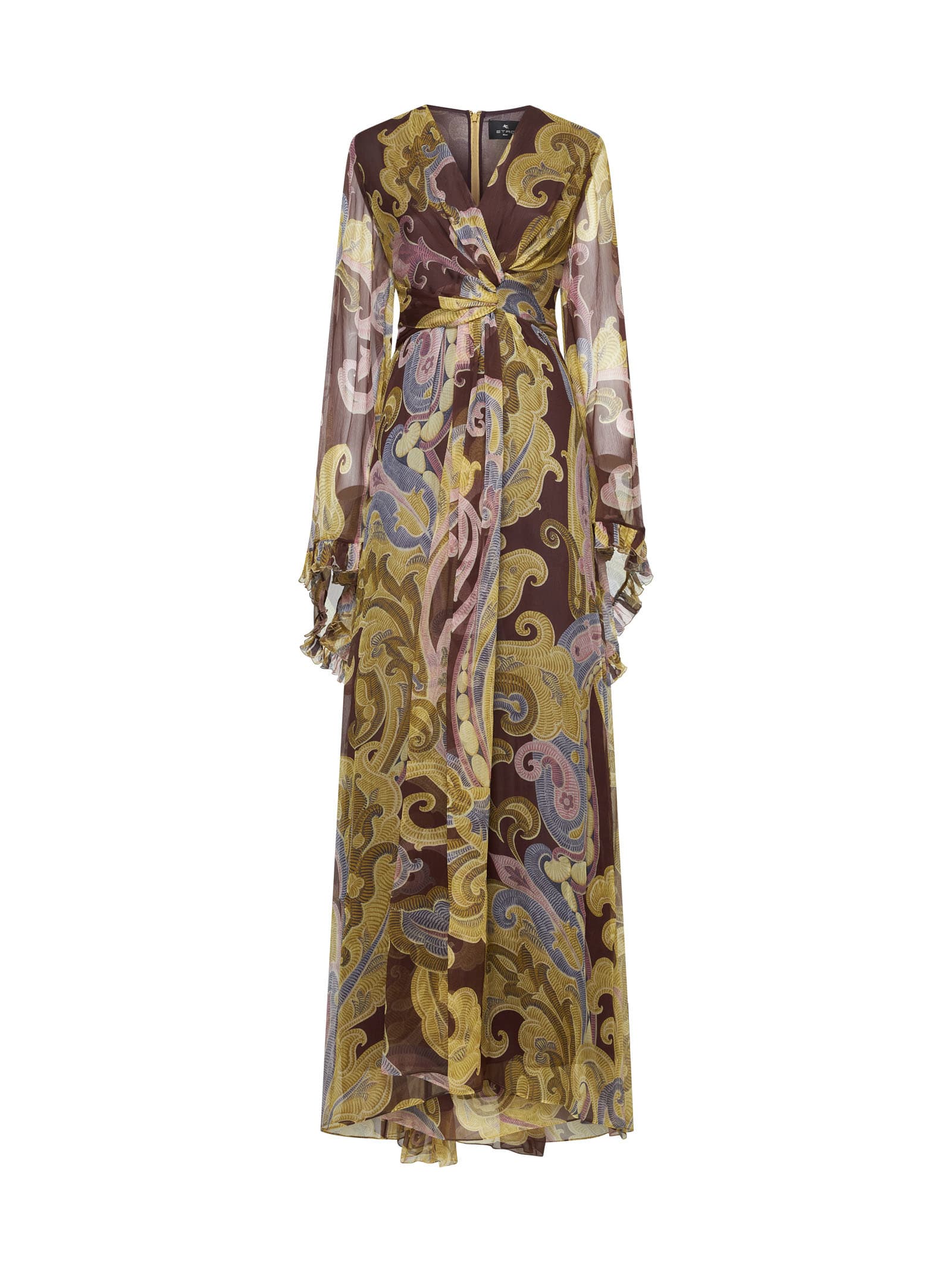 burgundy printed silk long dress