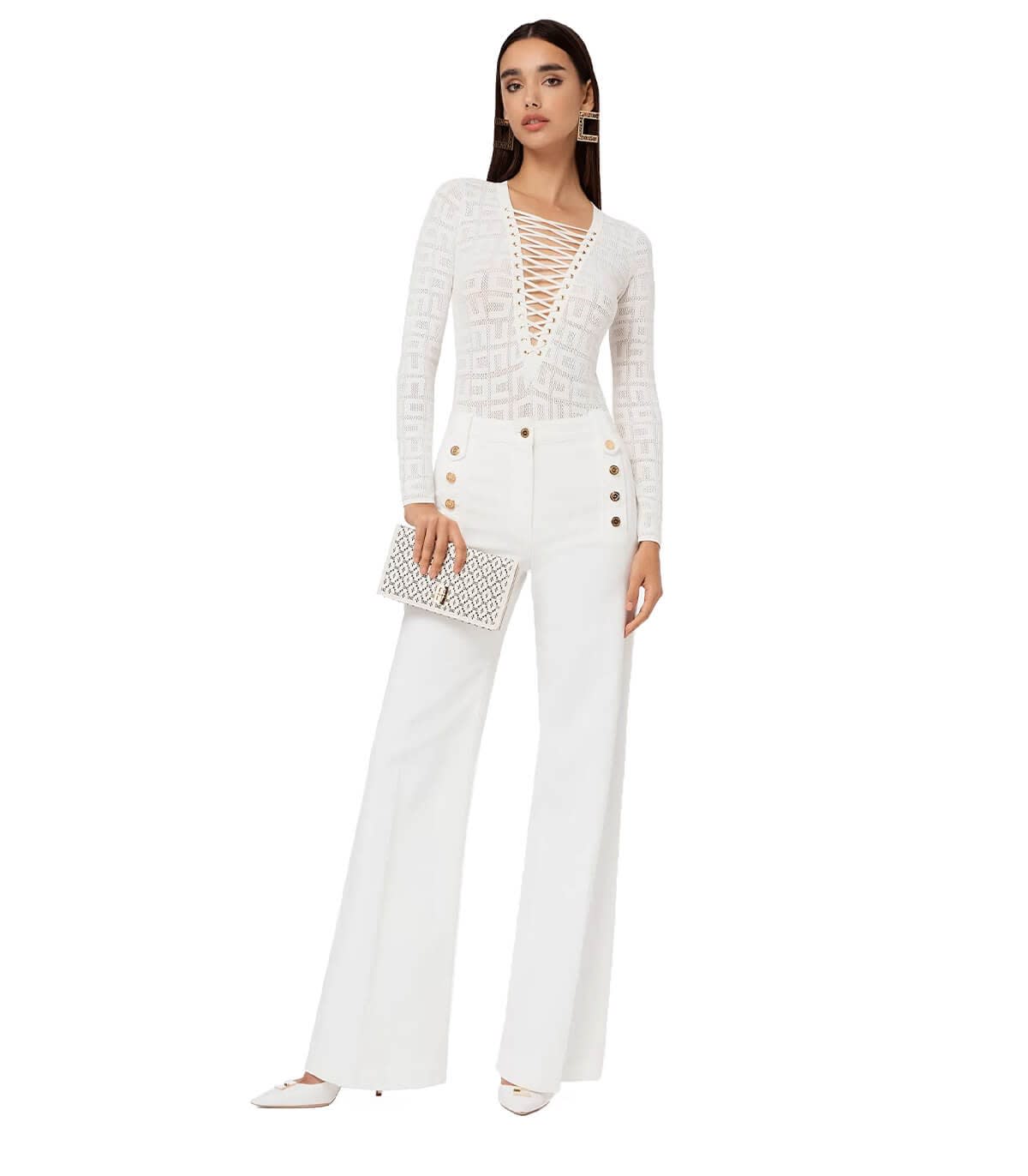 Elisabetta Franchi Ivory Wide Leg Jeans | italist