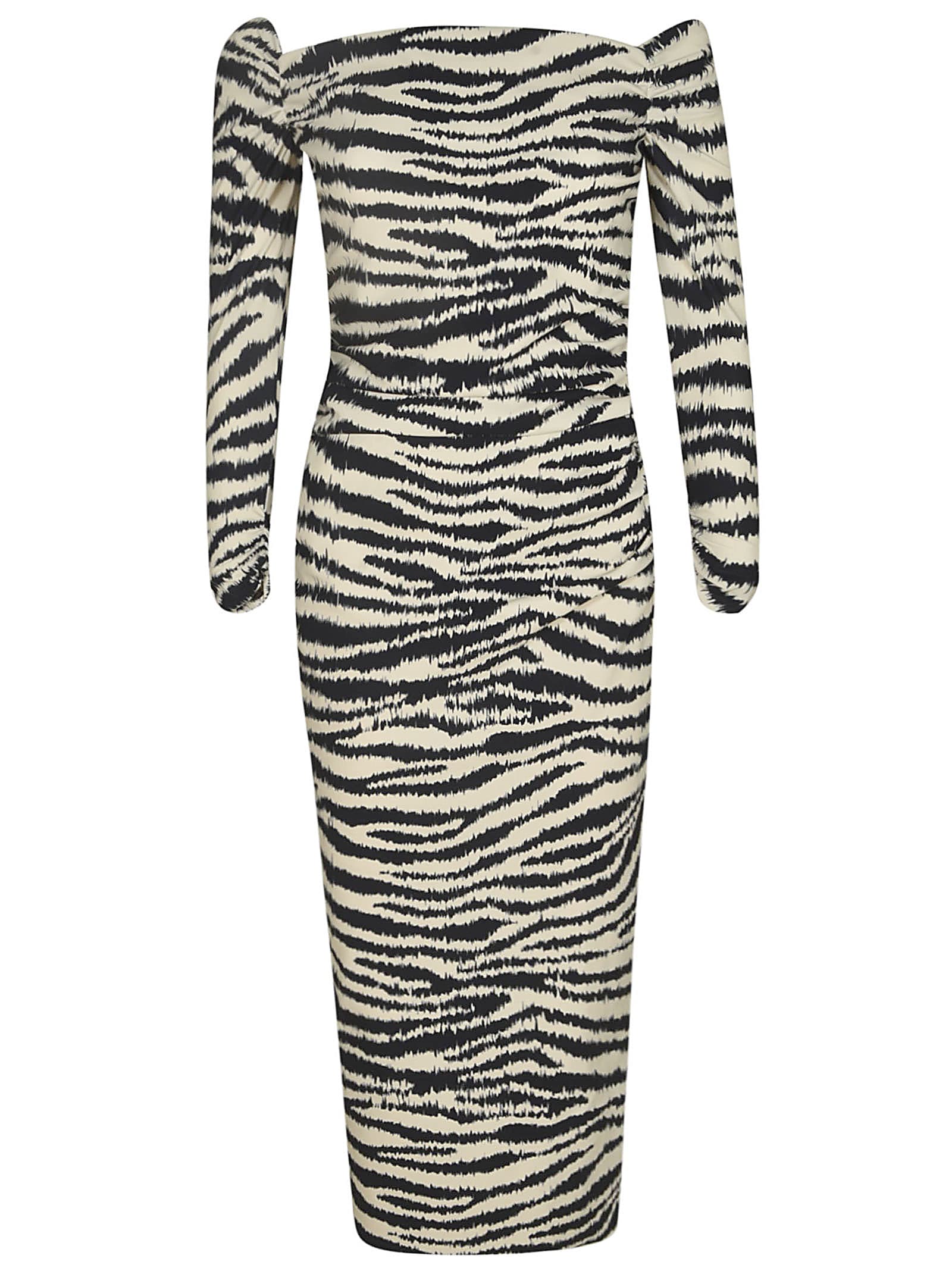 off-shoulder animalier print long-sleeved dress