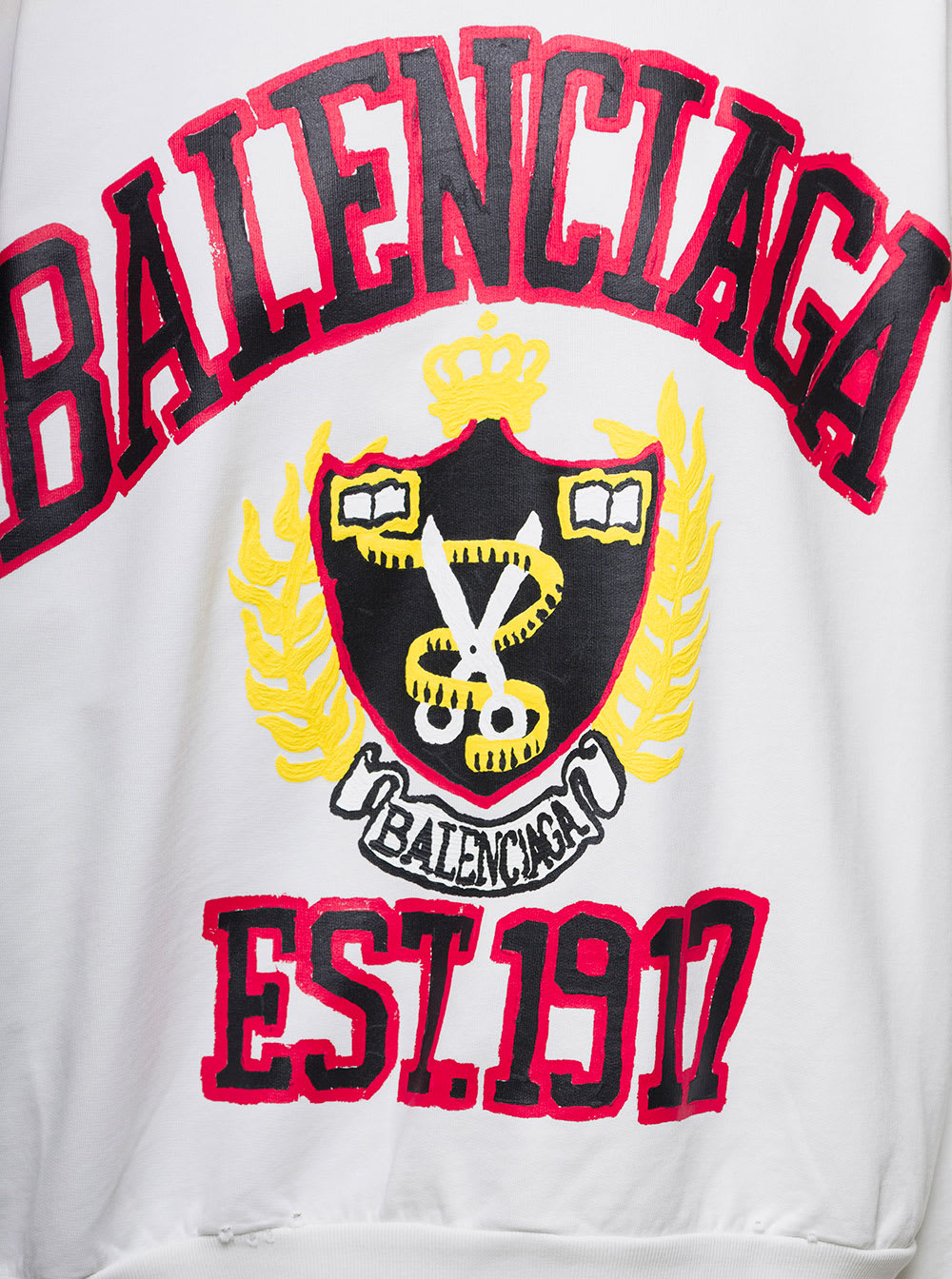 Balenciaga White Crewneck Sweatshirt With College-style Logo Print