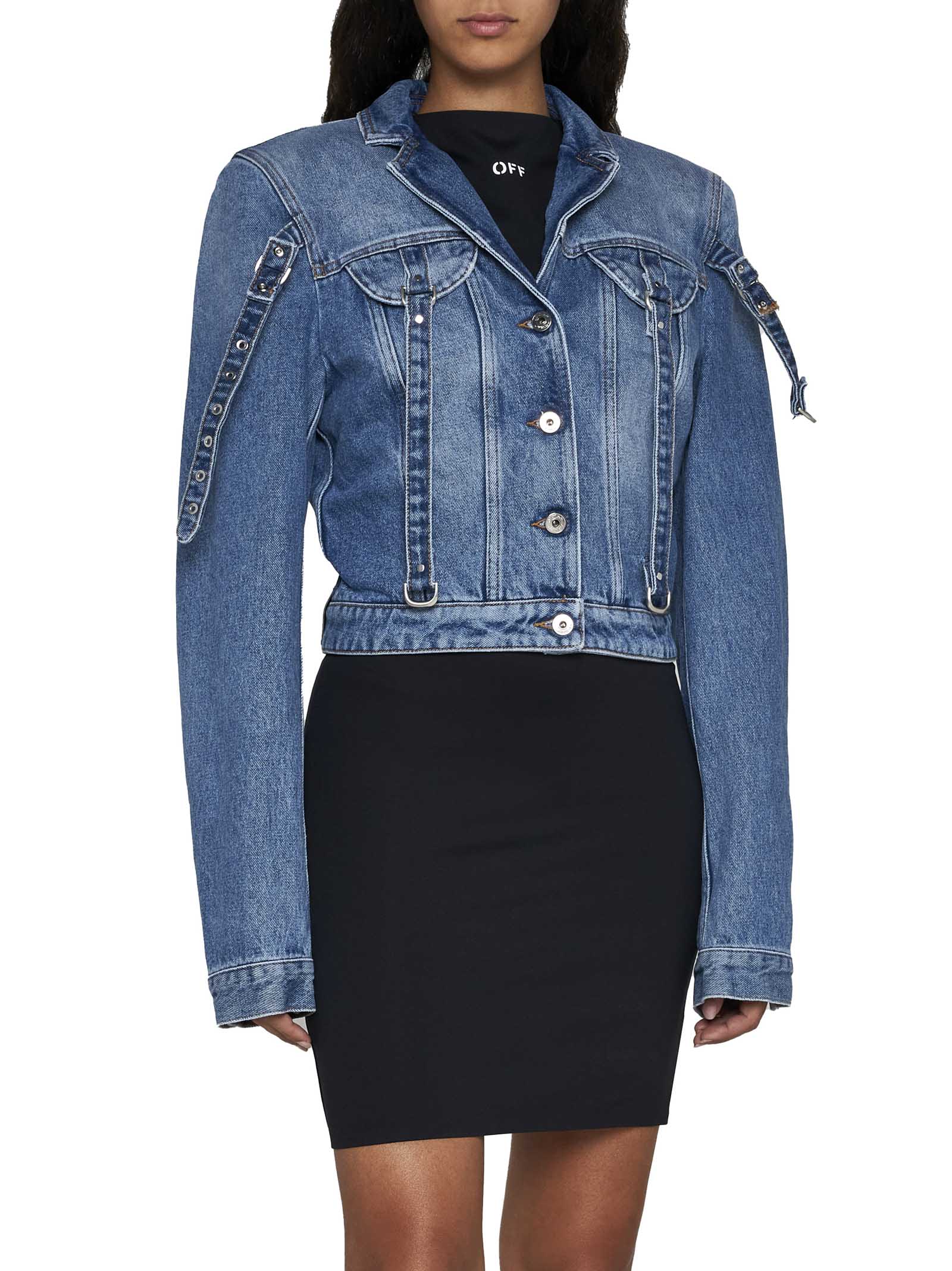 Off-White Cargo Crop Fit Denim Jacket | italist