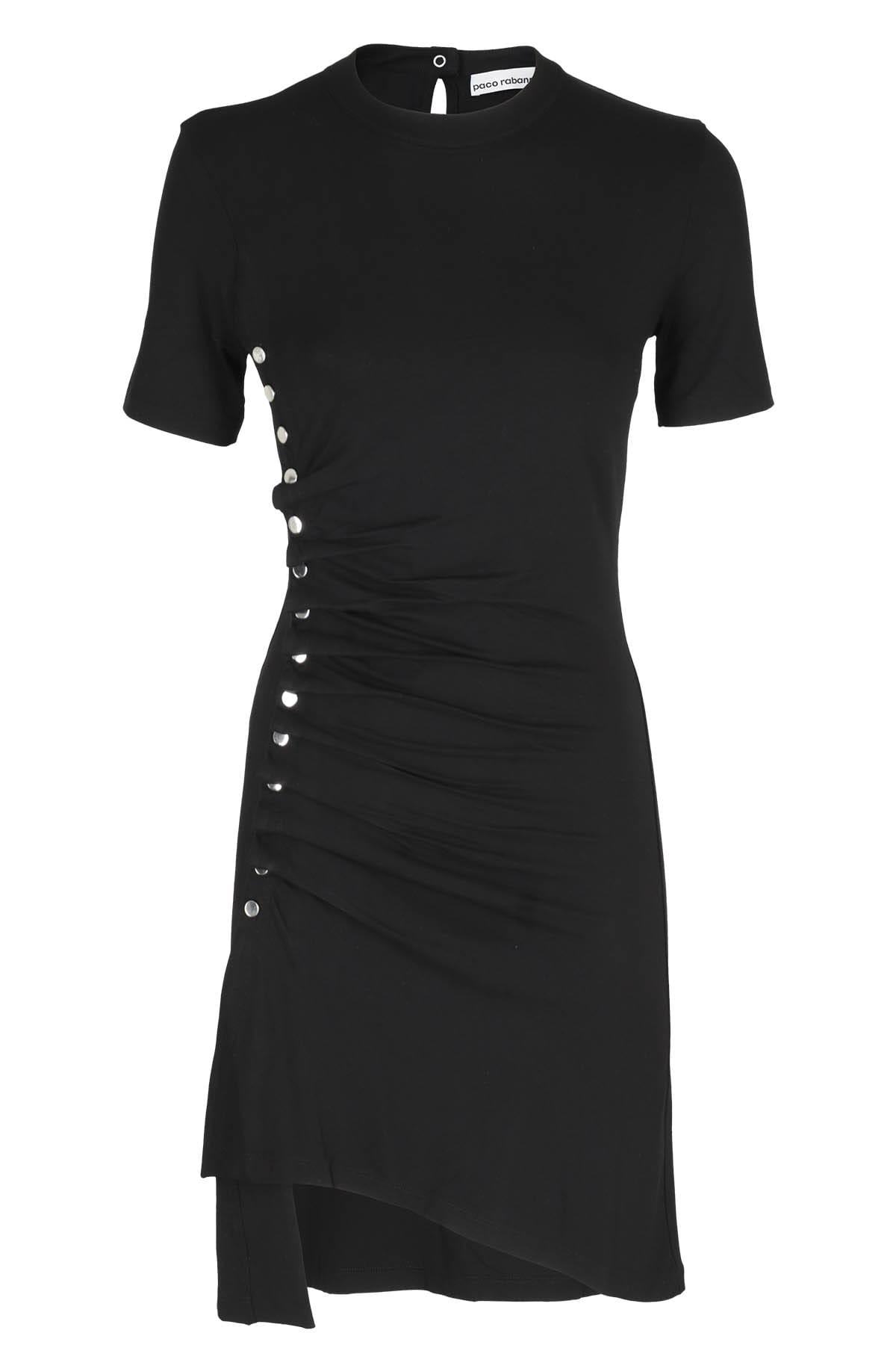 black mini dress with draping