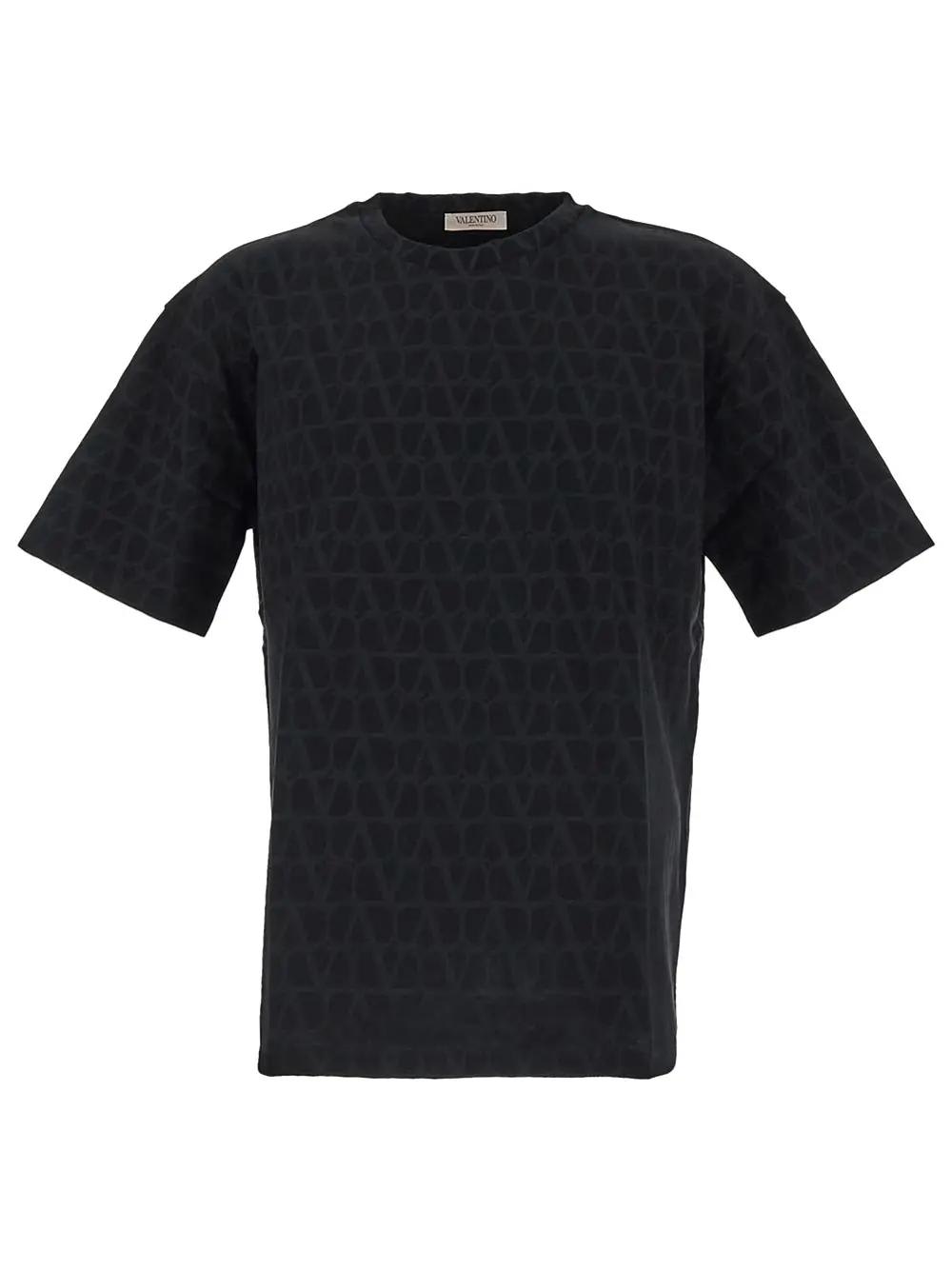 【VALENTINO】ロゴパッチ コットン Tシャツ ブラック Vロゴパッチ コットン Tシャツ for メンズ インチ ブラック