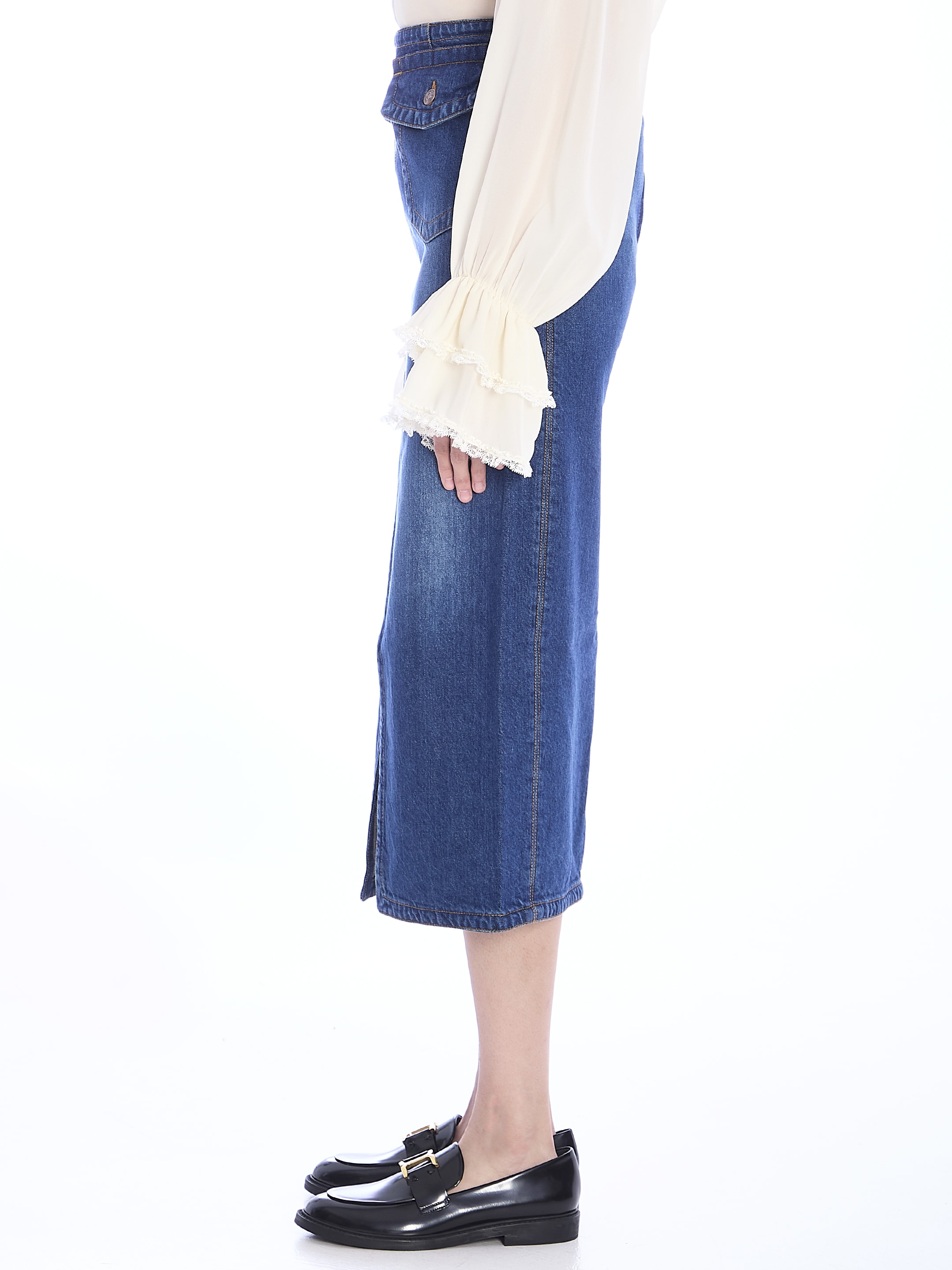【CHLOE】DENIM MIDI SKIRT●CH24WDJ01150402 Chloé Denim Midi Skirt | italist