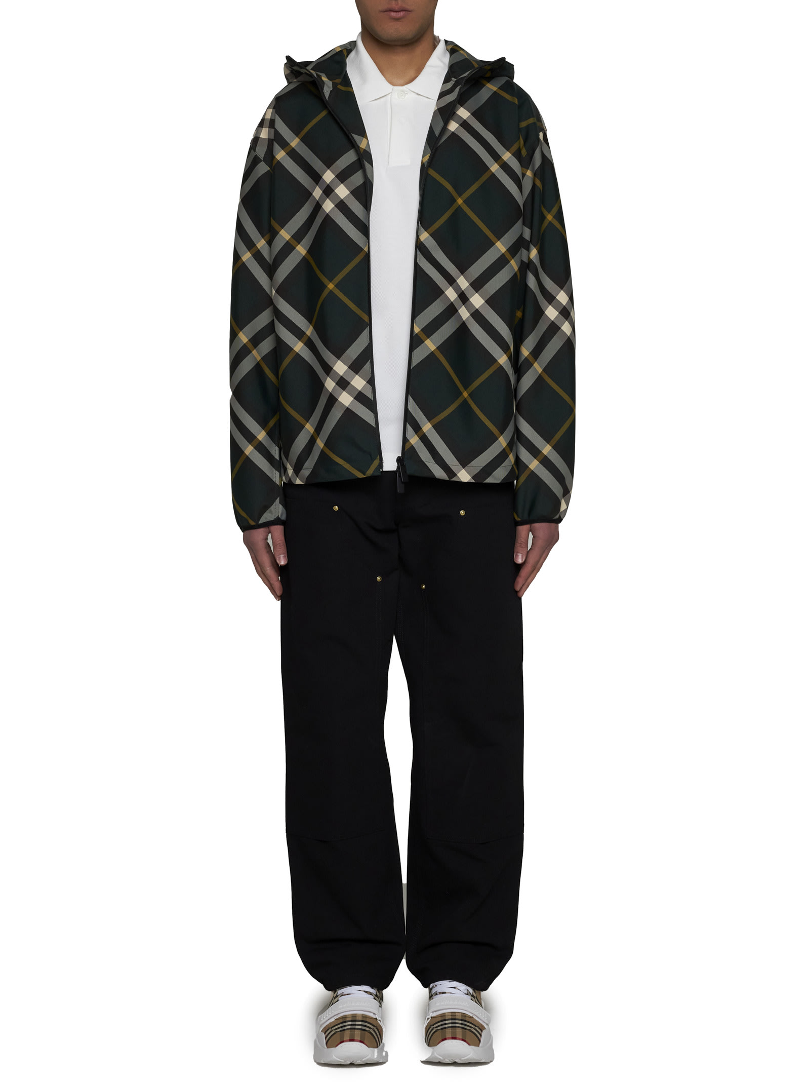 Burberry Logo Embroidered Check-pattern Zipped Hooded Jacket