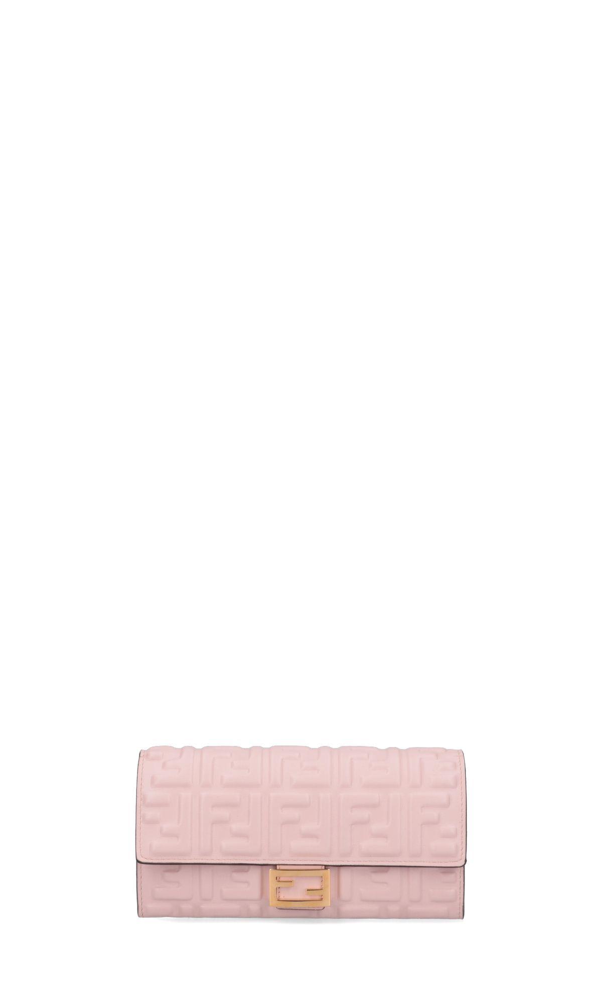 Baguette Continental Wallet With Chain - Pink nappa leather wallet