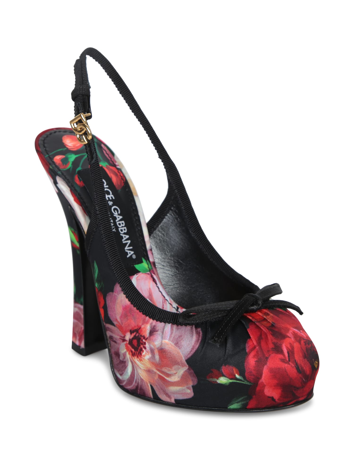 パンプス DOLCE & GABBANA VALLY PLATFORM SLINGBACKS IN PRINTED SATIN Vally satin platform slingback pumps in beige - Dolce