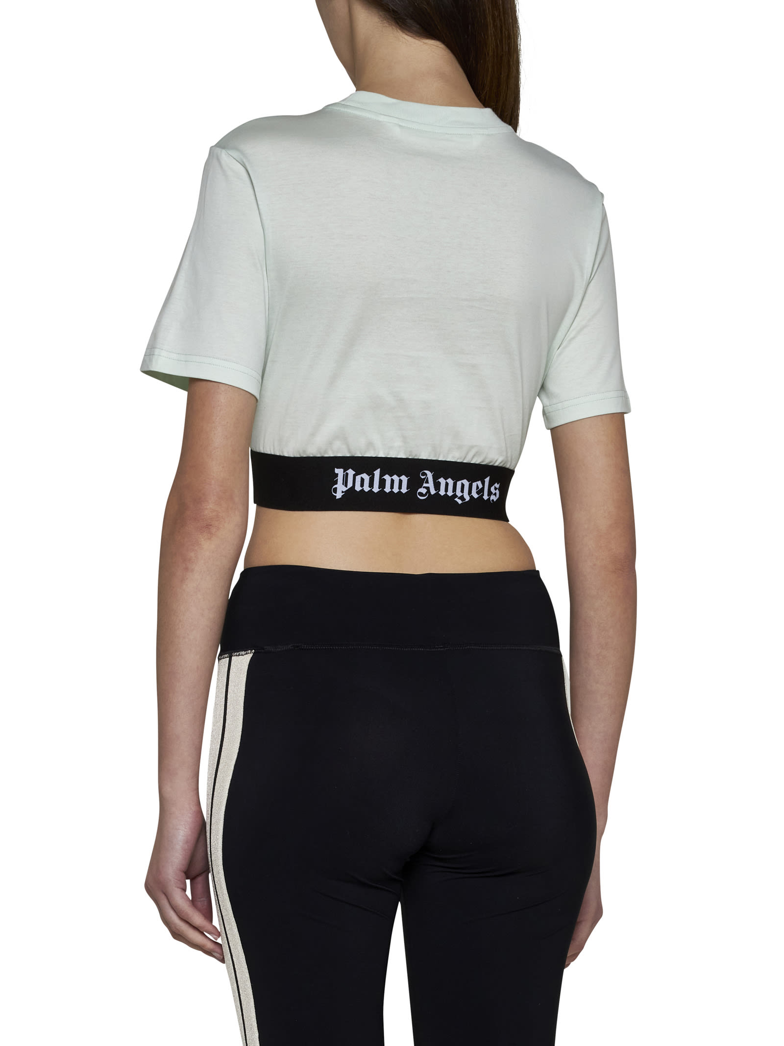 Tシャツ・カットソー Palm Angels 'Classic Logo Tape' cropped T-shirt Classic Logo Tape Crop Tee Off White Bla in OFF WHITE BLACK