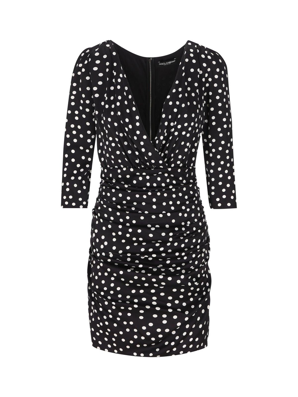 polka dot-printed plunging v-neck mini dress