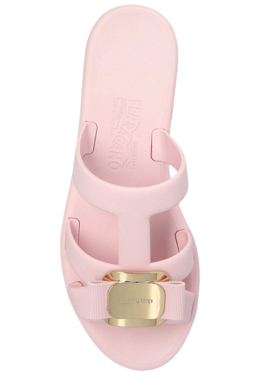 SALVATORE FERRAGAMO PINK LEATHER LELIU 95 THONG SANDALS