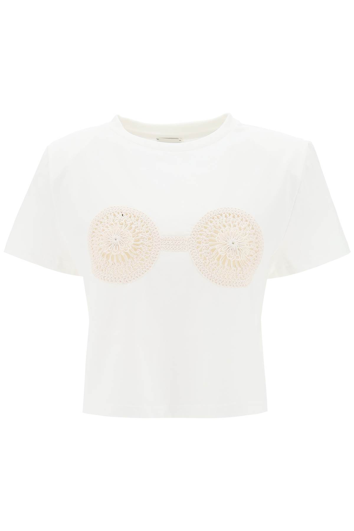 ◆Magda Butrym◆ COTTON JERSEY TOP WITH CROCHET INSERT Magda Butrym Cropped T-shirt With Crochet Insert | italist