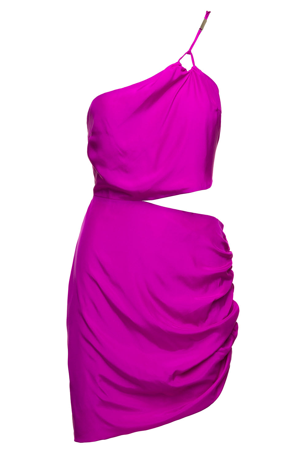 'midori' one-shoulder mini hot pink dress with cut-out detail in silk woman gauge81