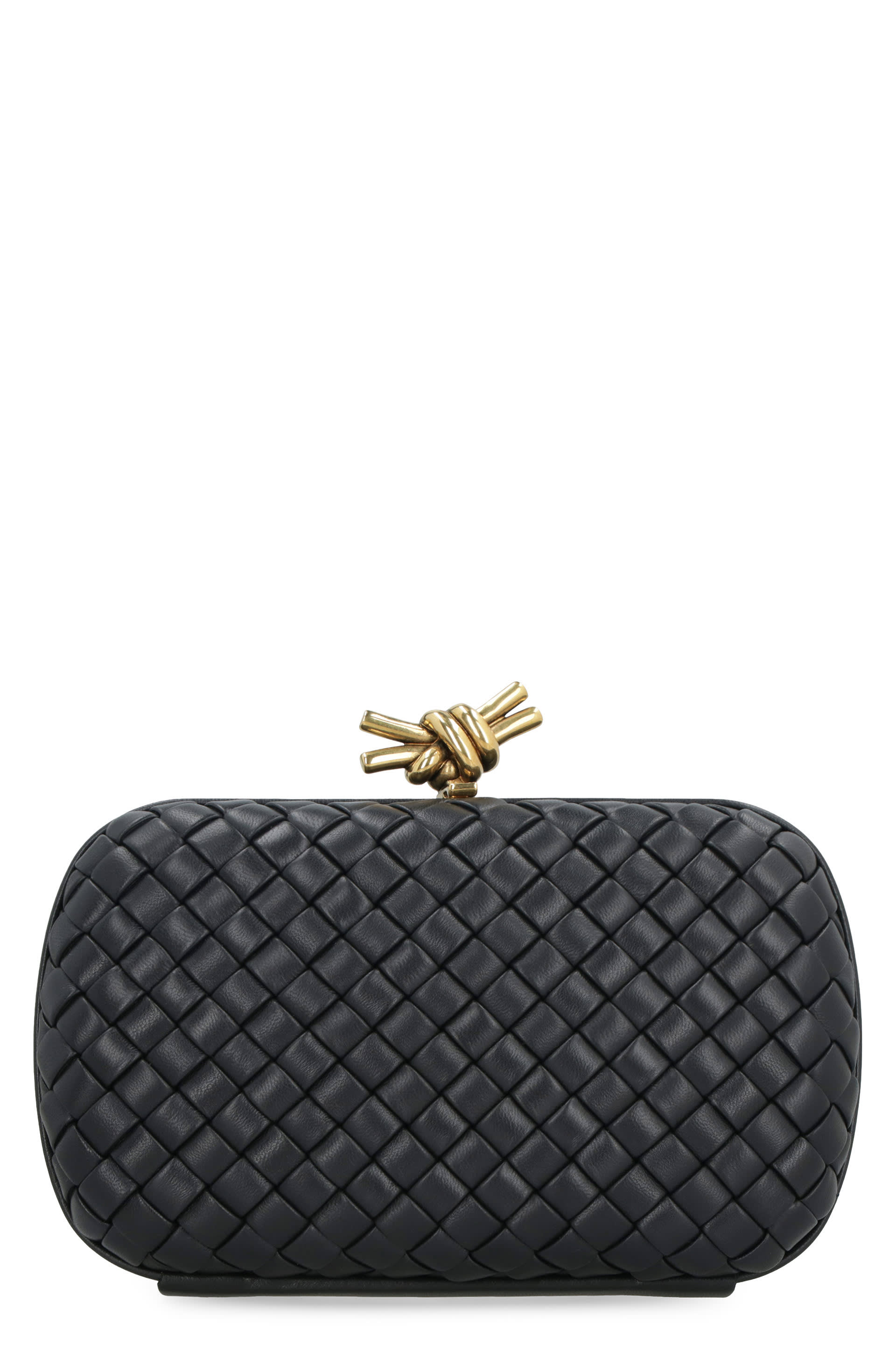 Knot Intreccio Leather Clutch in Black - Bottega Veneta