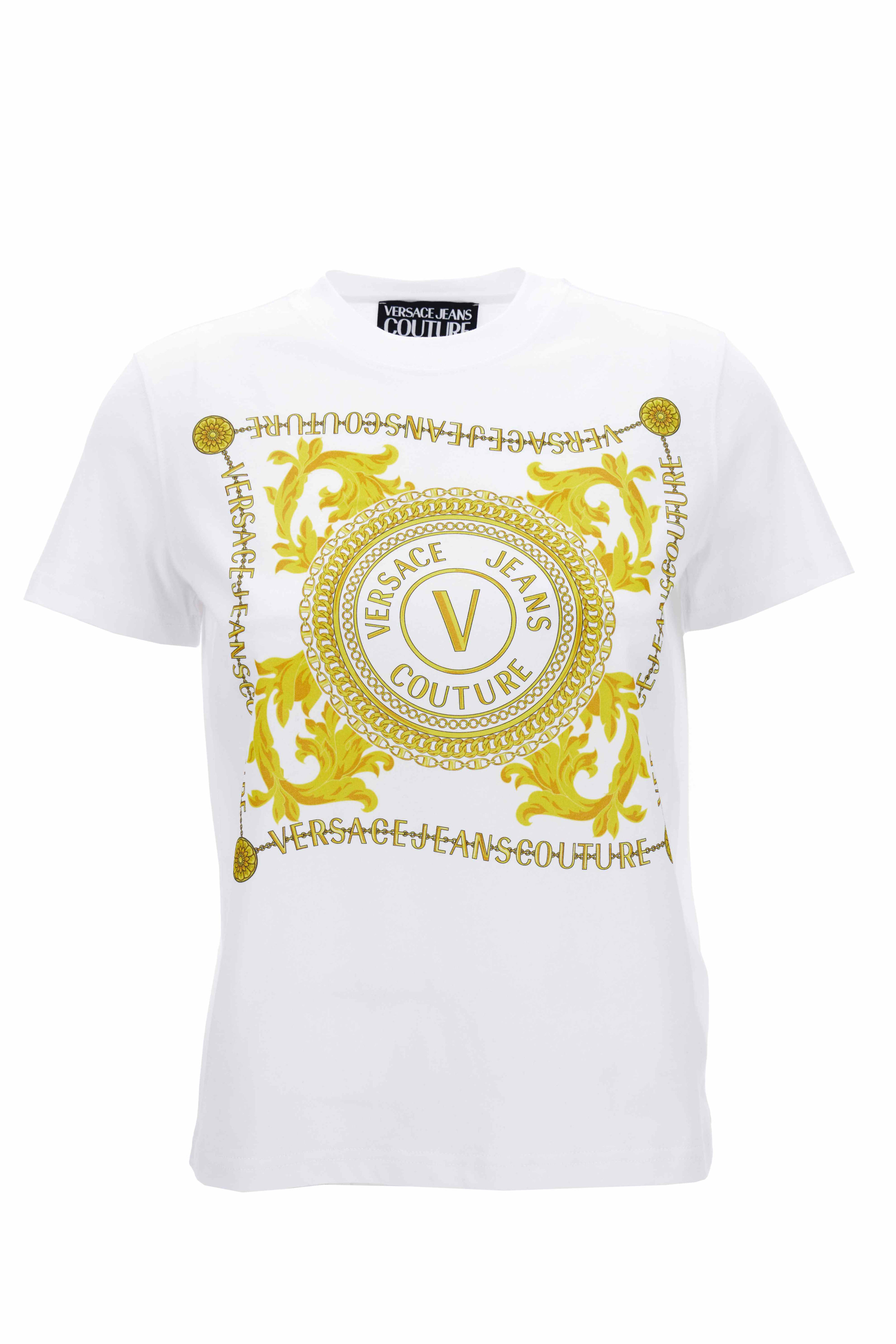 Versace Jeans Couture V-Emblem - T-shirt for Woman - White -  75HAHF07CJ00FG03