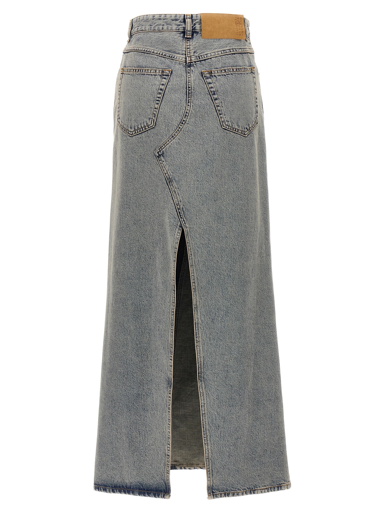 スカート Mm6 By Maison Margiela Long Cotton Denim Skirt With Front MM6 Maison Margiela Long Denim Skirt in Blue | WE ARE ICONIC