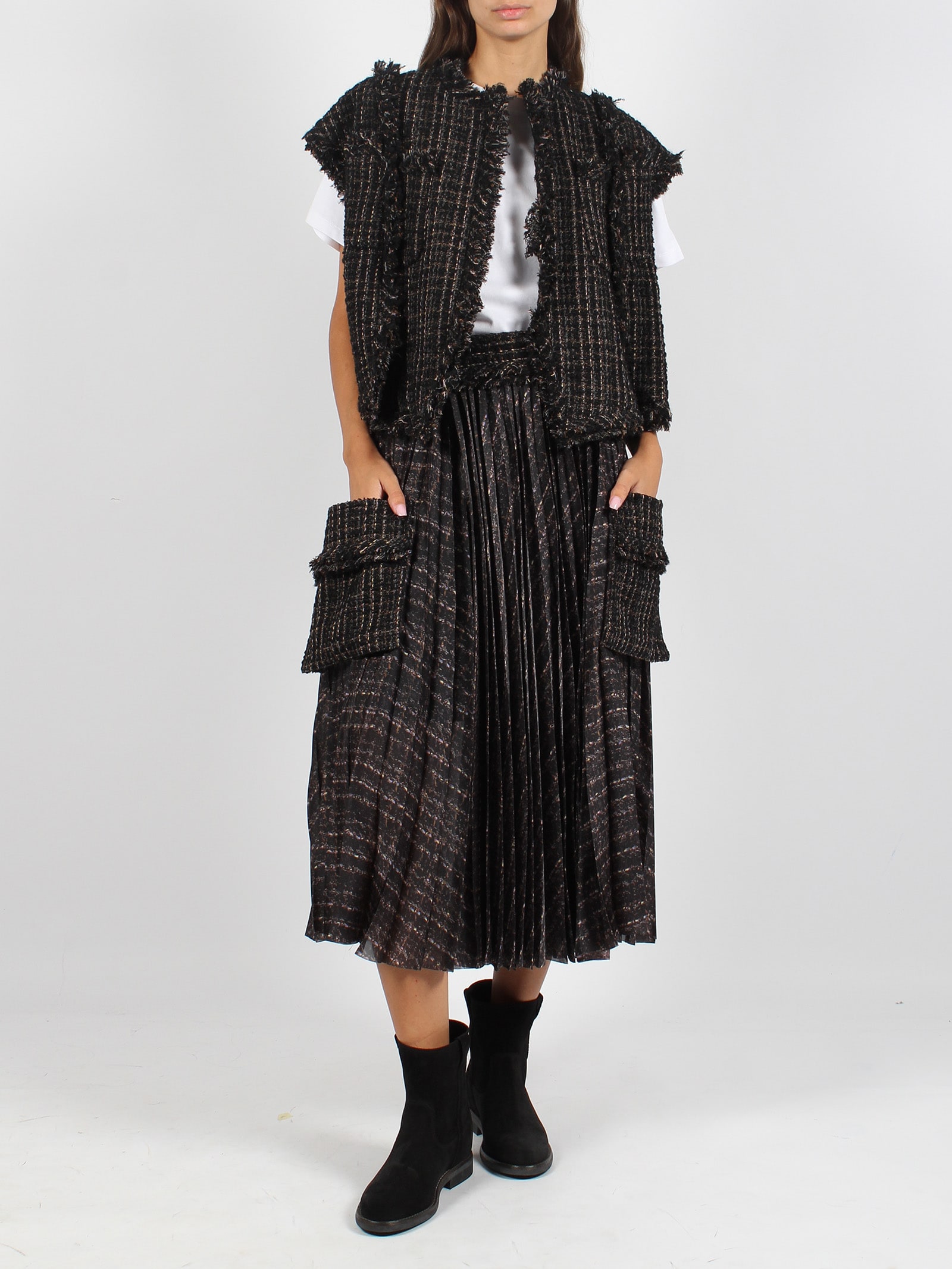 Sacai ツイードジレ sacai サカイ TWEED TOP ツイード ジレ ベスト ブラック 1 21