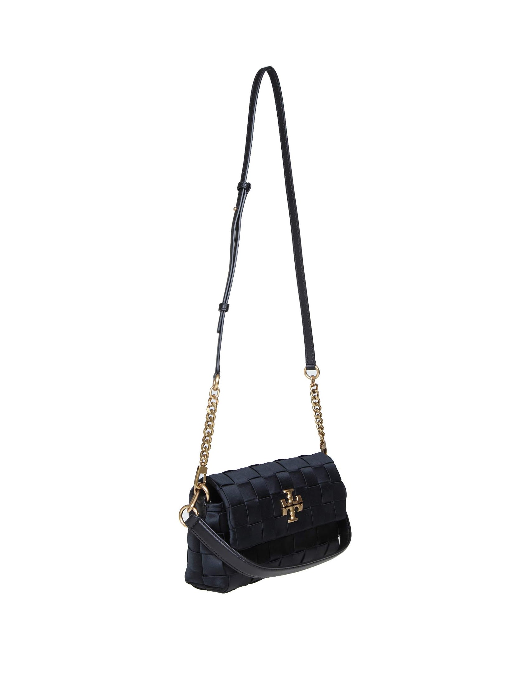 AUTH NWT $398 Tory Burch Women's Kira Mini Woven Satin Shoulder Bag In  Black