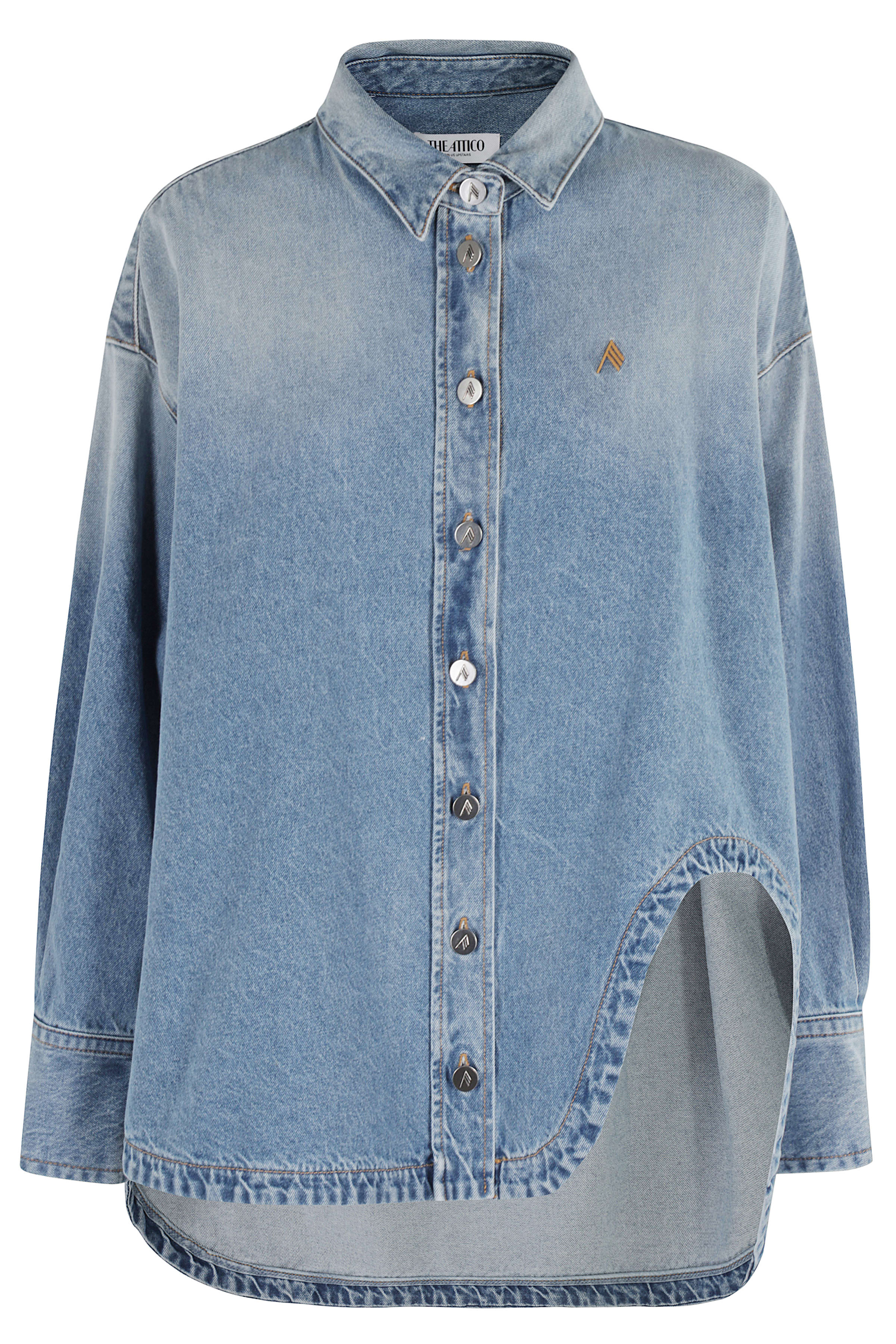Tシャツ・カットソー THE ATTICO WASHED DENIM BOMBER (250WCB00074 DDD104AA 100) Attico Washed Denim Shirt Jacket In Blue - 20% Off