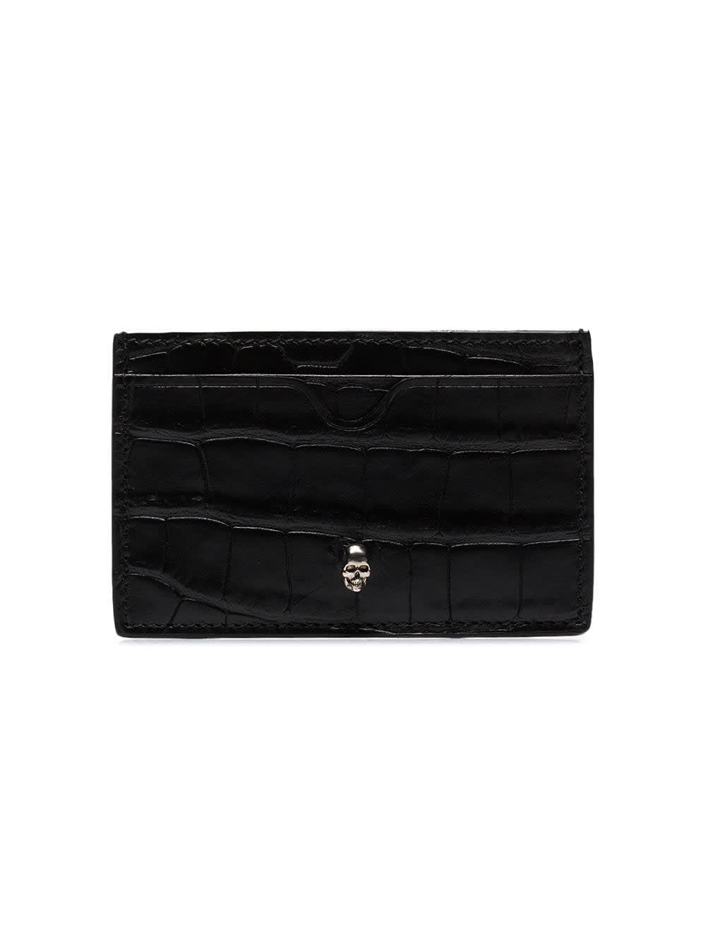 ★alexander mcqueen★ Crocodile embossed card holder black 6 Alexander McQueen Black Crocodile Embossed Card Holder