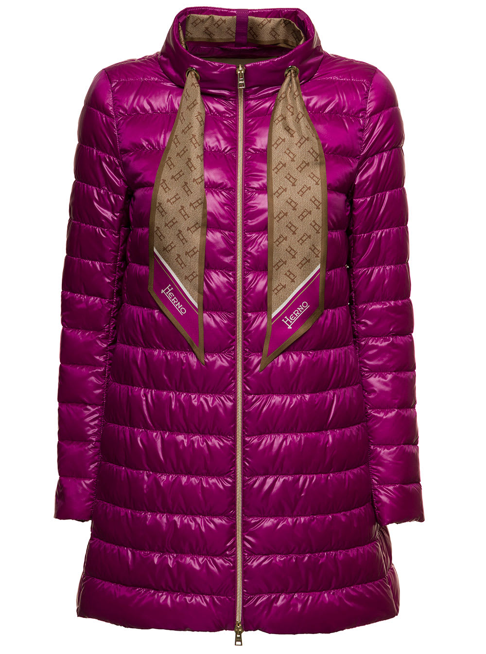 Herno Woman's Pink Quilted Nylon Down Jacket With Foulard