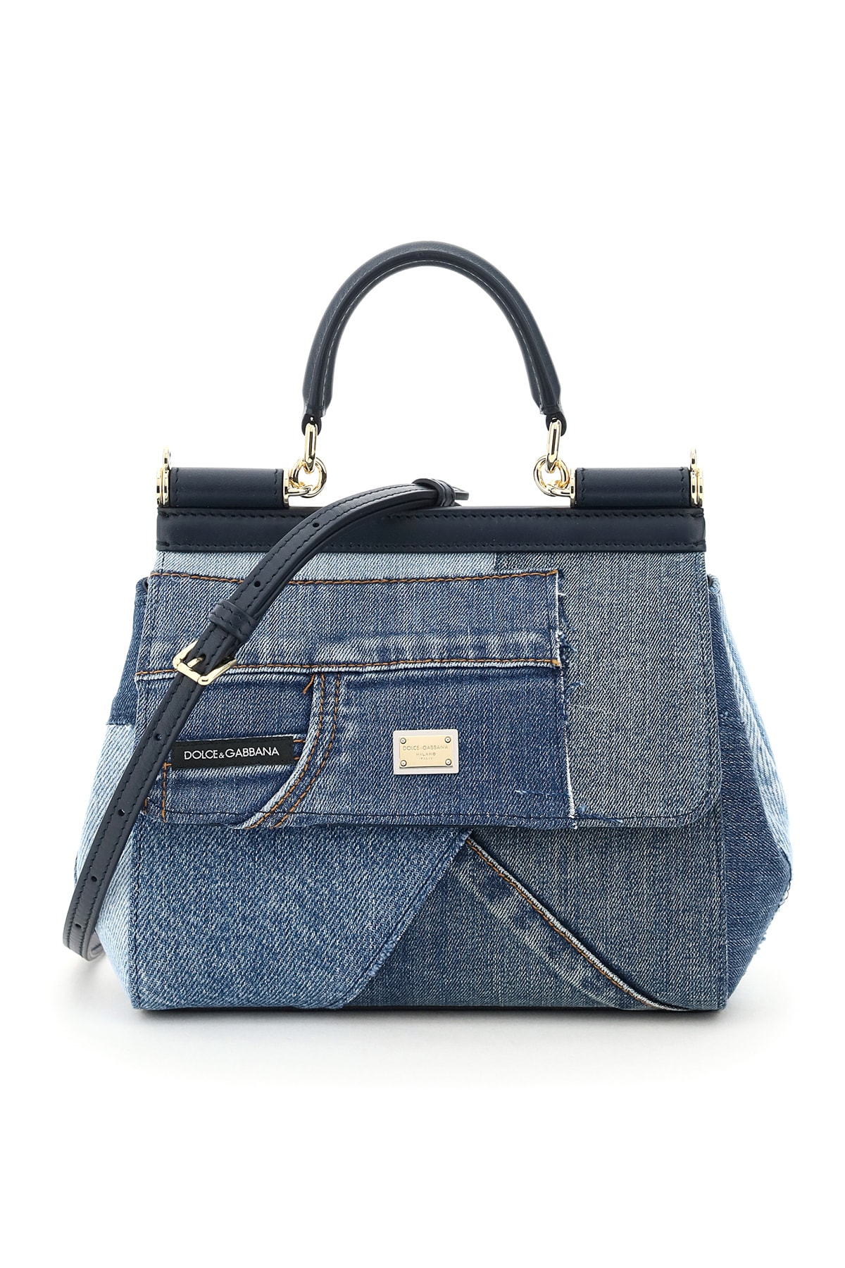 DOLCE GABBANA Small Sicily Bag In Patchwork Denim