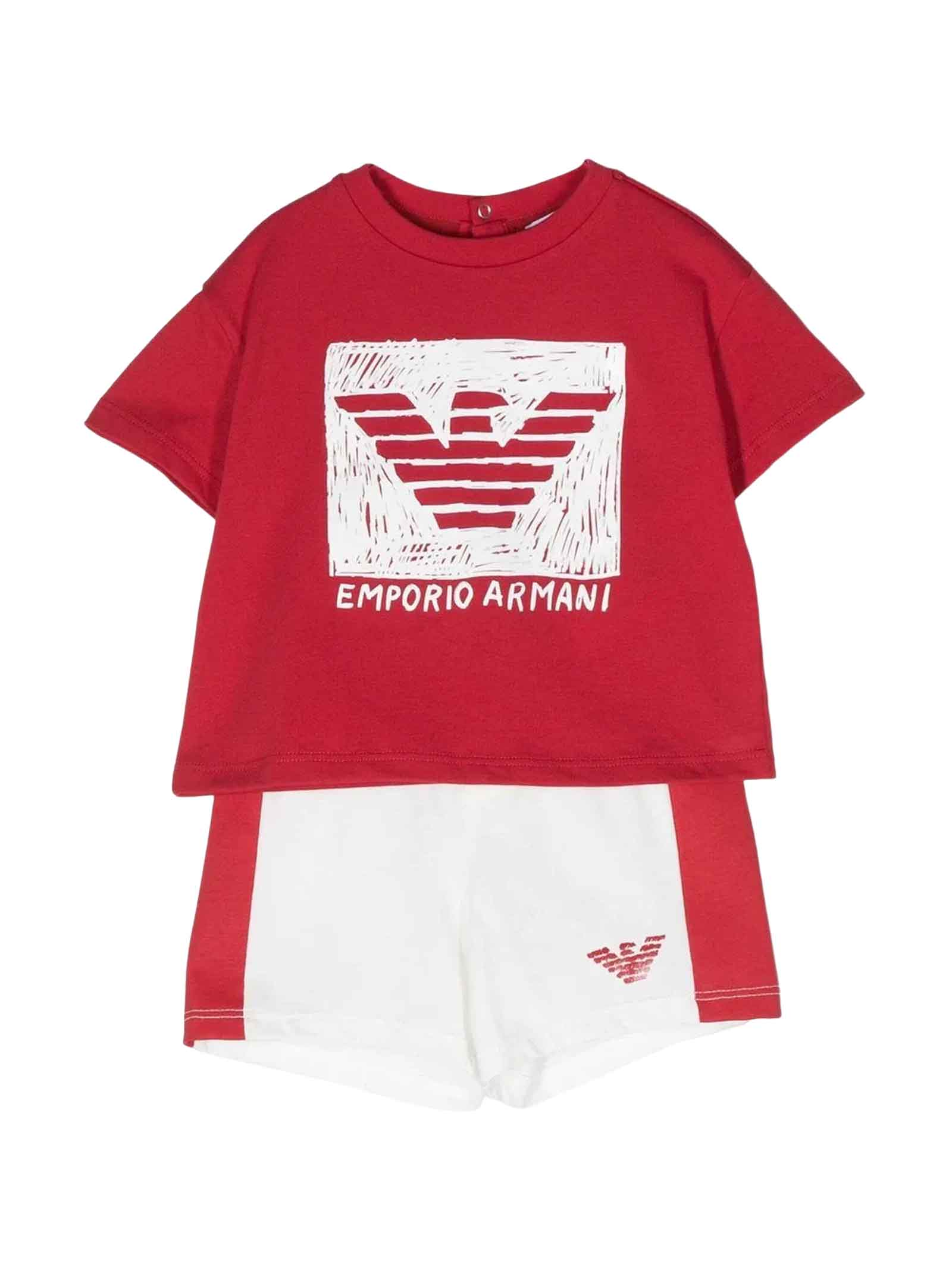 Emporio Armani White/red Suit Baby Boy ボディスーツ＆セットアップ-