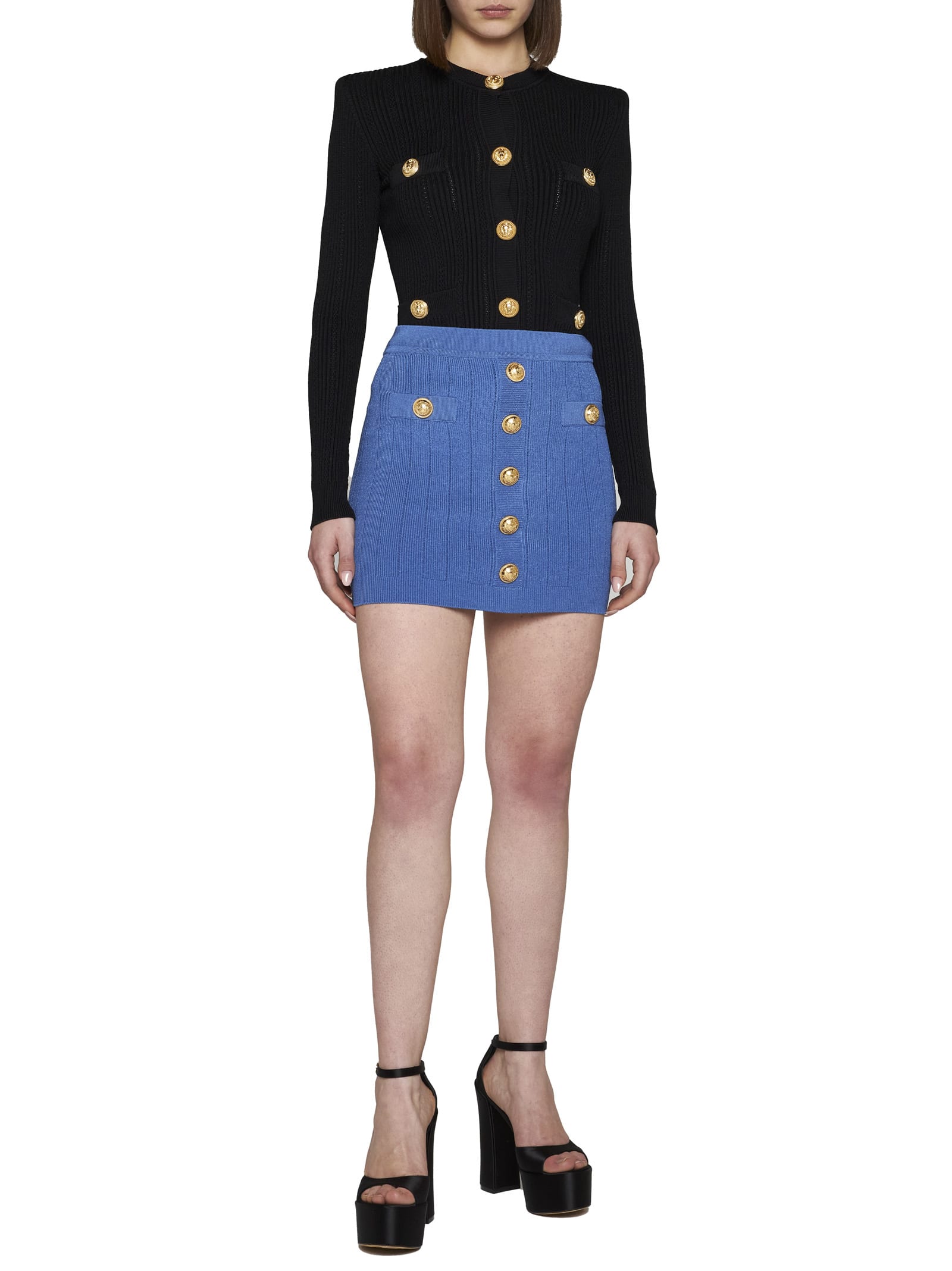 Balmain Logo Button Knit Skirt | italist