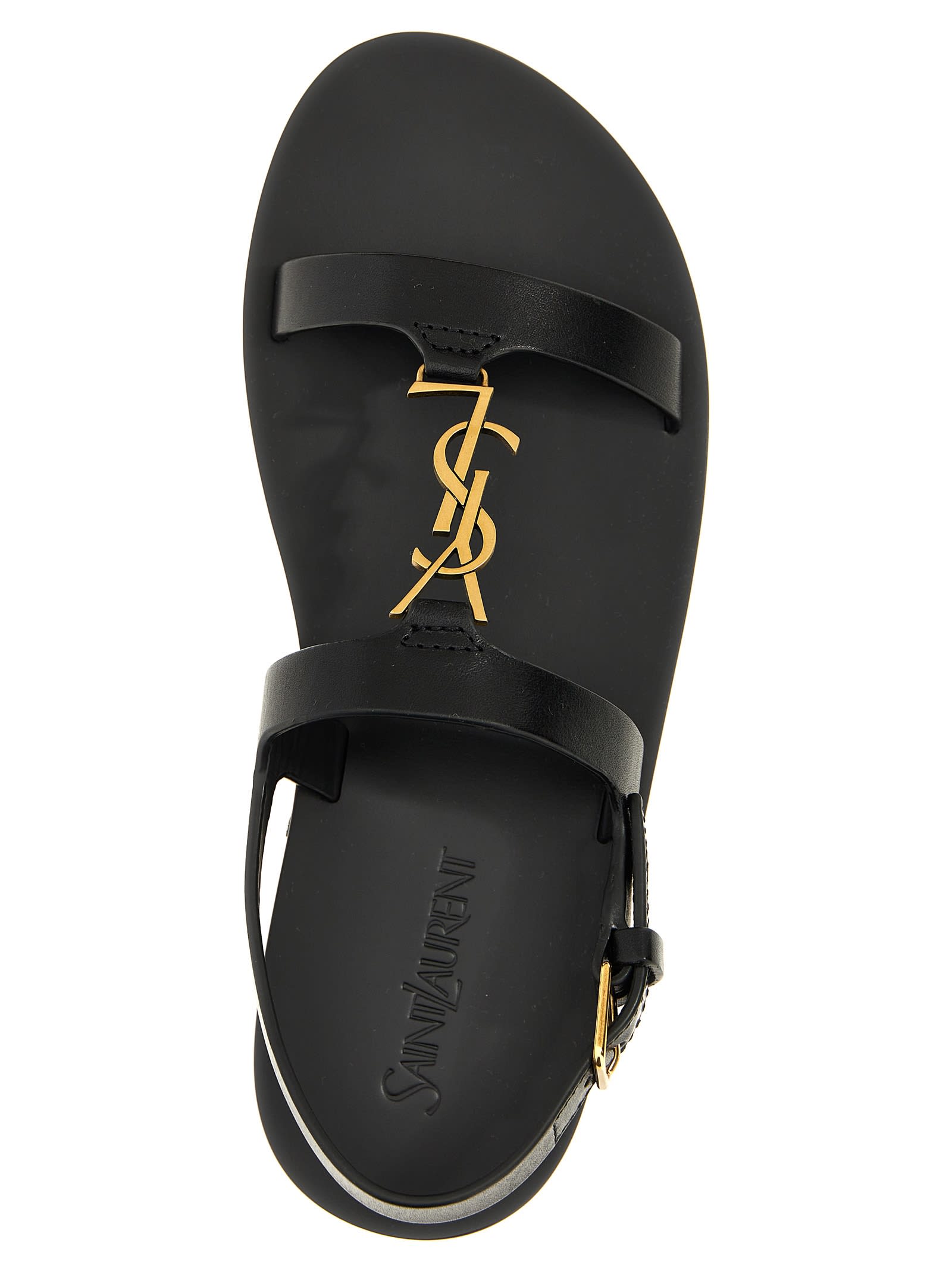 サンダル・ミュール Saint Laurent CASSANDRE SANDALS Saint Laurent Cassandra Embossed Croc Flat Sandals in Noir