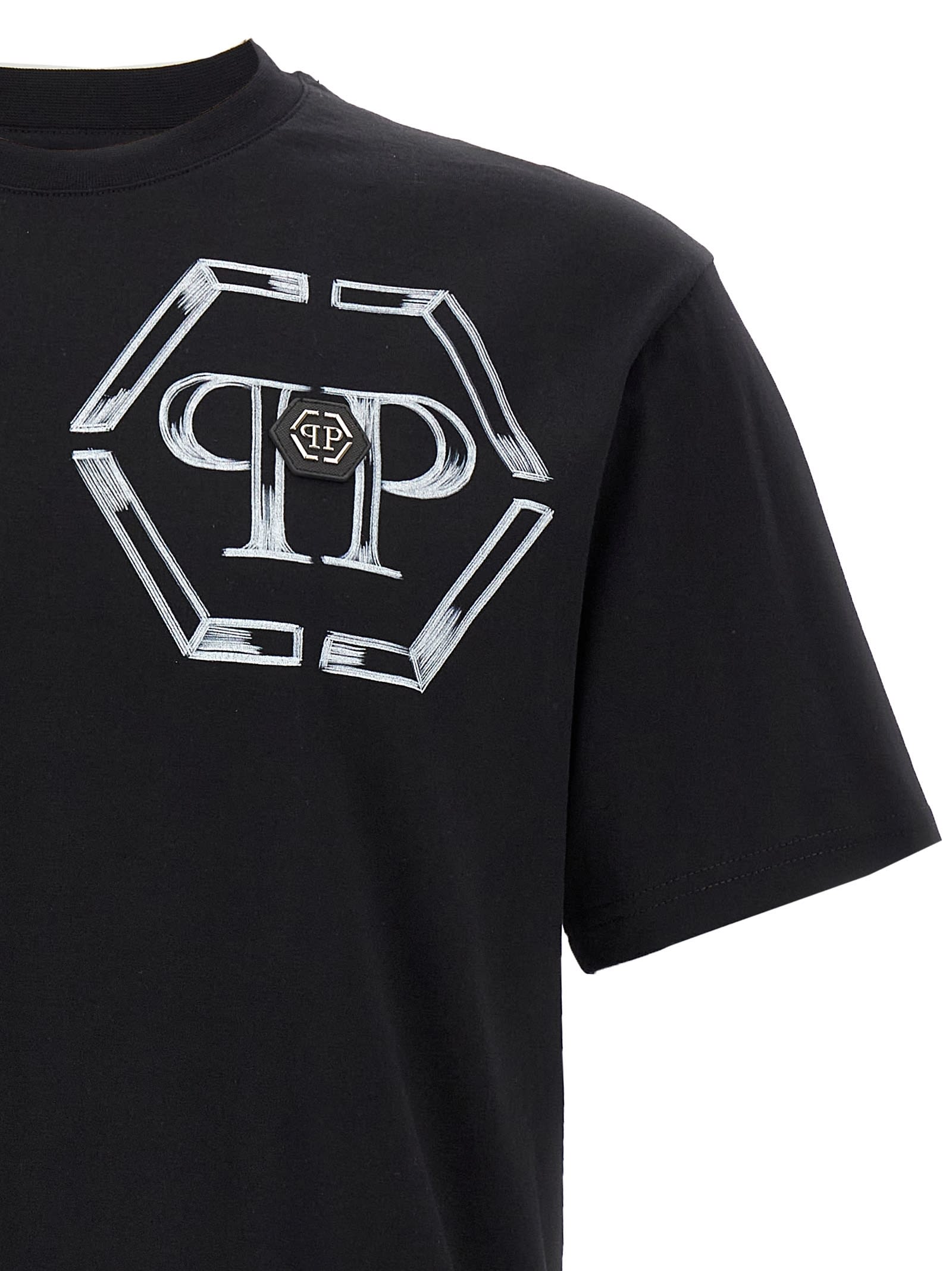 Tシャツ・カットソー PHILIPP PLEIN 'Hexagon' T-shirt (PAECMTK8120PJY002N 0201) Jersey T-shirt Round Neck SS Hexagon | Philipp Plein