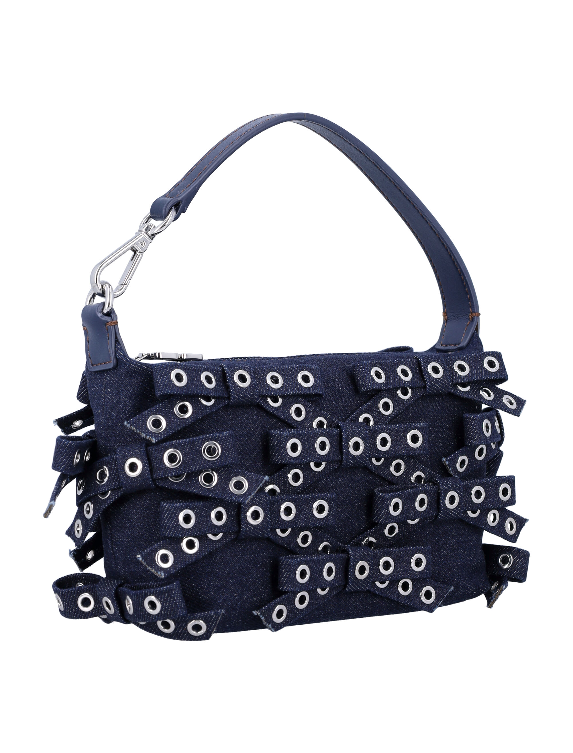 【GANNI】Small Butterfly Bow Eyelet Mix Denim Tote Bag Ganni Denim Small Bow Eyelet Butterfly Pouch Bag | italist