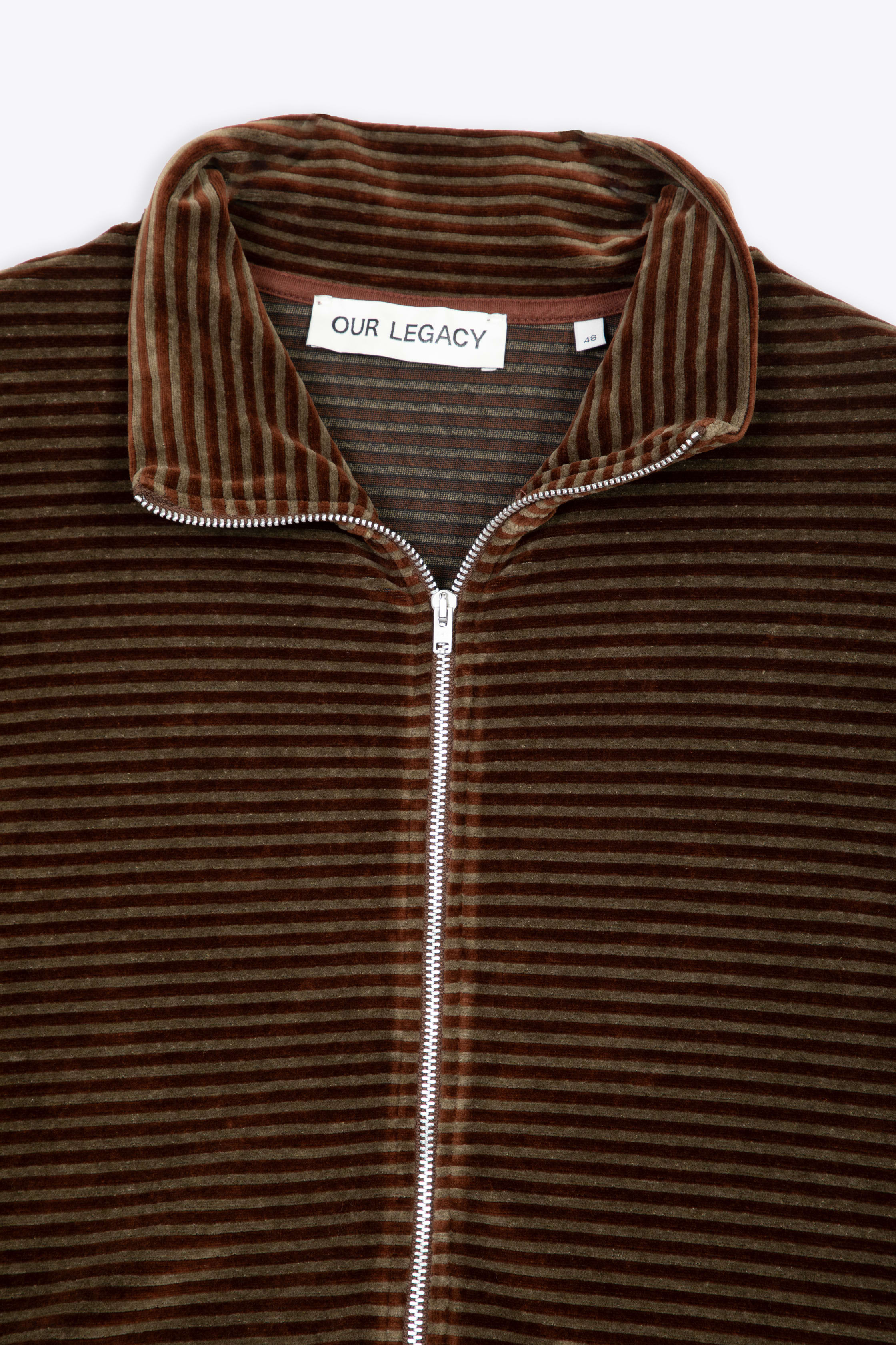 Our Legacy Shrunken Fullzip Polo Brown and black striped velour