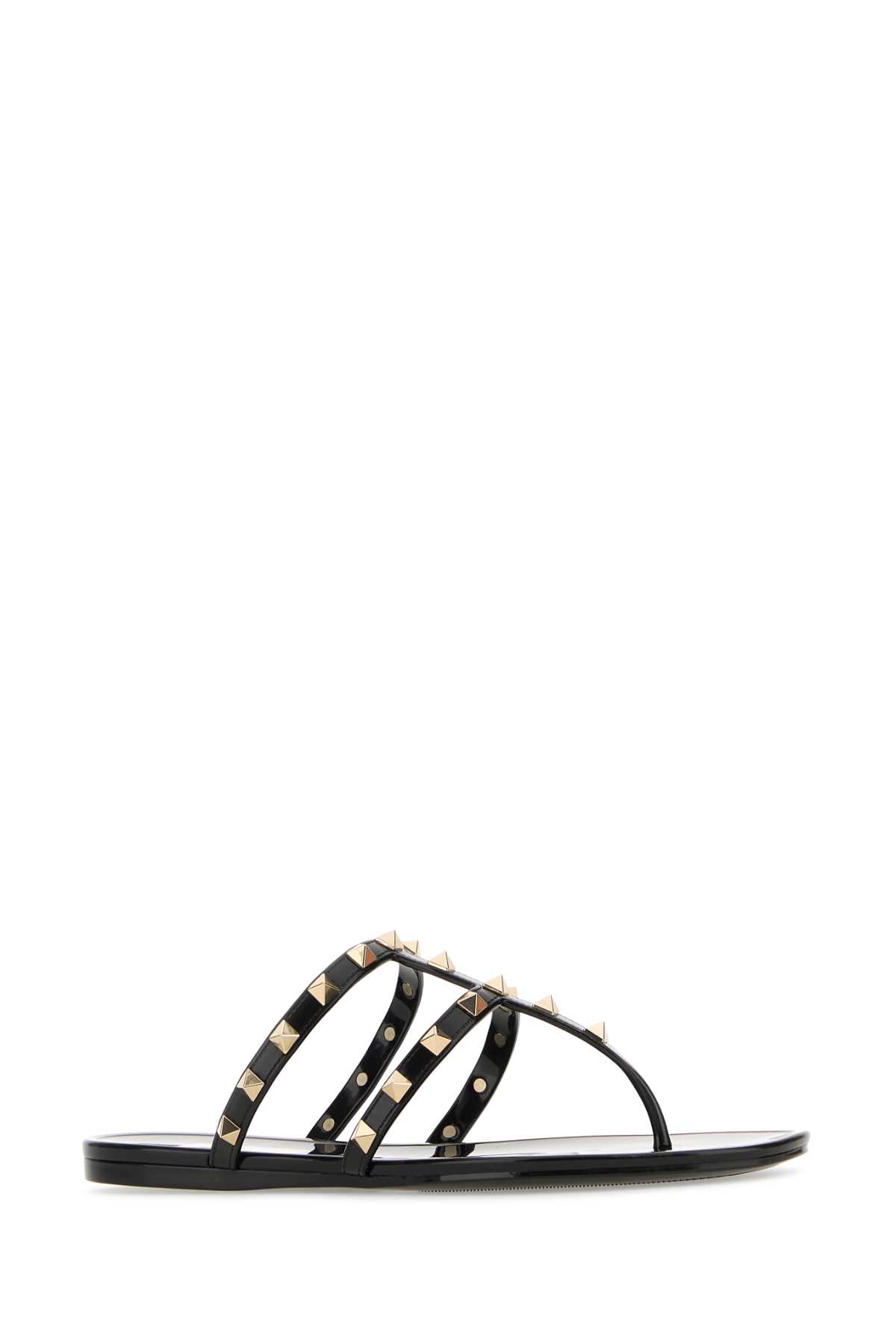Valentino Garavani Black Leather Rockstud Thong Slippers